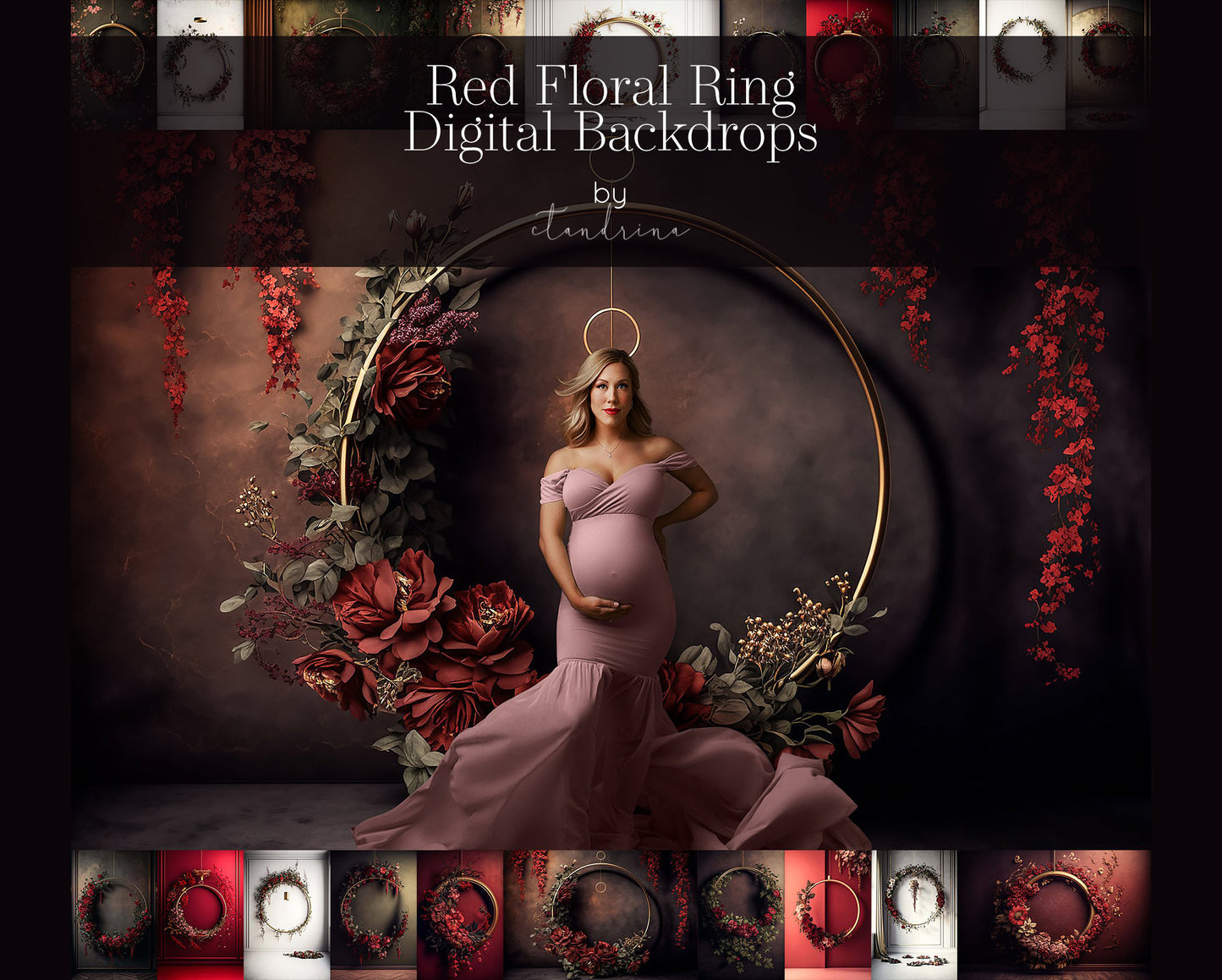 floral ring digital backdrops, maternity digital backdrops, fine art floral ring backdrops, maternity backdrops best sellers, studio digital backdrops, ctandrina, original floral ring backdrops, valentines day backdrops, red floral ring backdrops