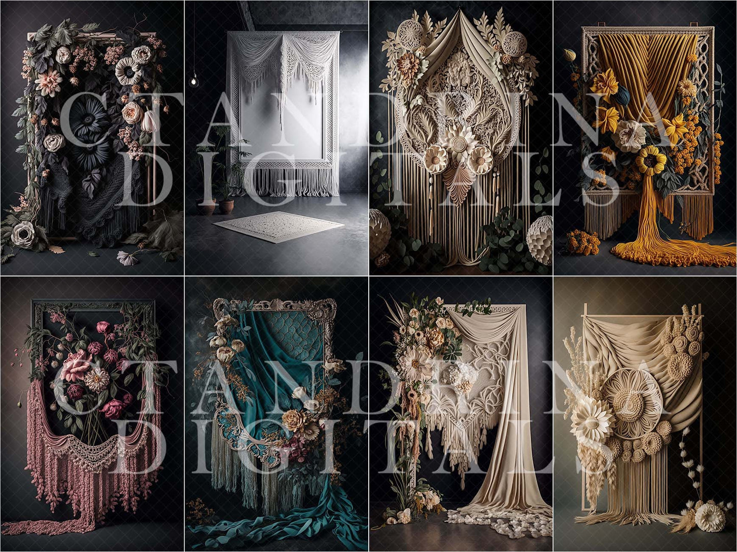 Macrame Digital Backdrops, Maternity Digital Backdrops, Digital Backdrop Overlays, Macrame Backdrops for Photoshop Composites