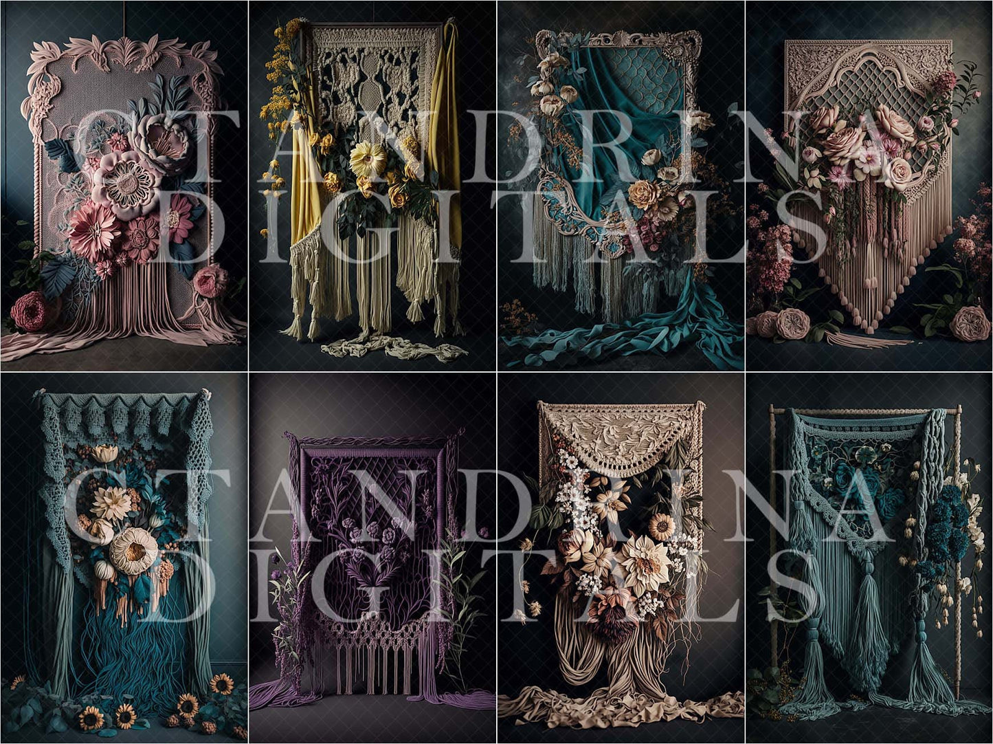 Macrame Digital Backdrops, Maternity Digital Backdrops, Digital Backdrop Overlays, Macrame Backdrops for Photoshop Composites