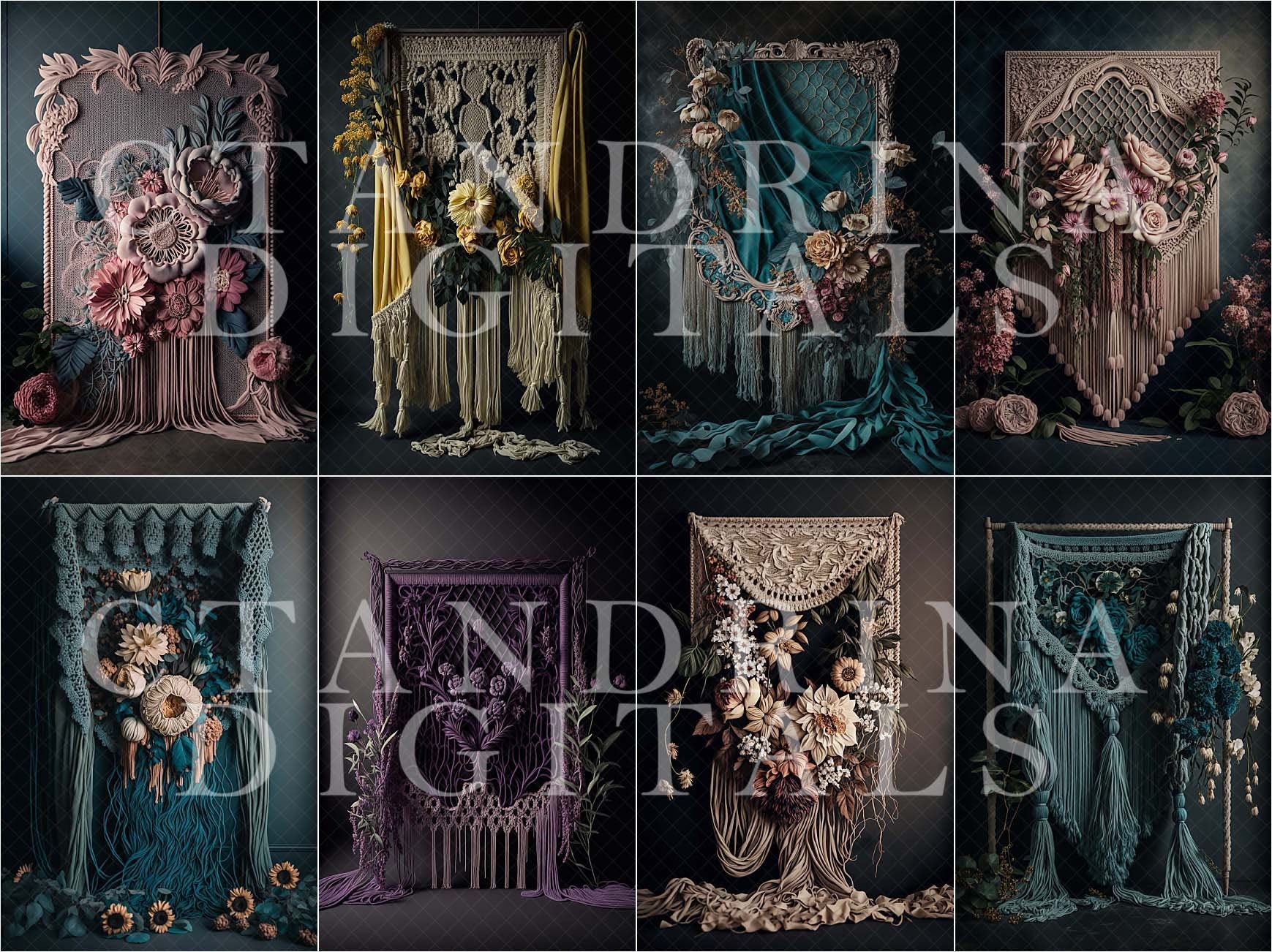 Macrame Digital Backdrops, Maternity Digital Backdrops, Digital Backdrop Overlays, Macrame Backdrops for Photoshop Composites