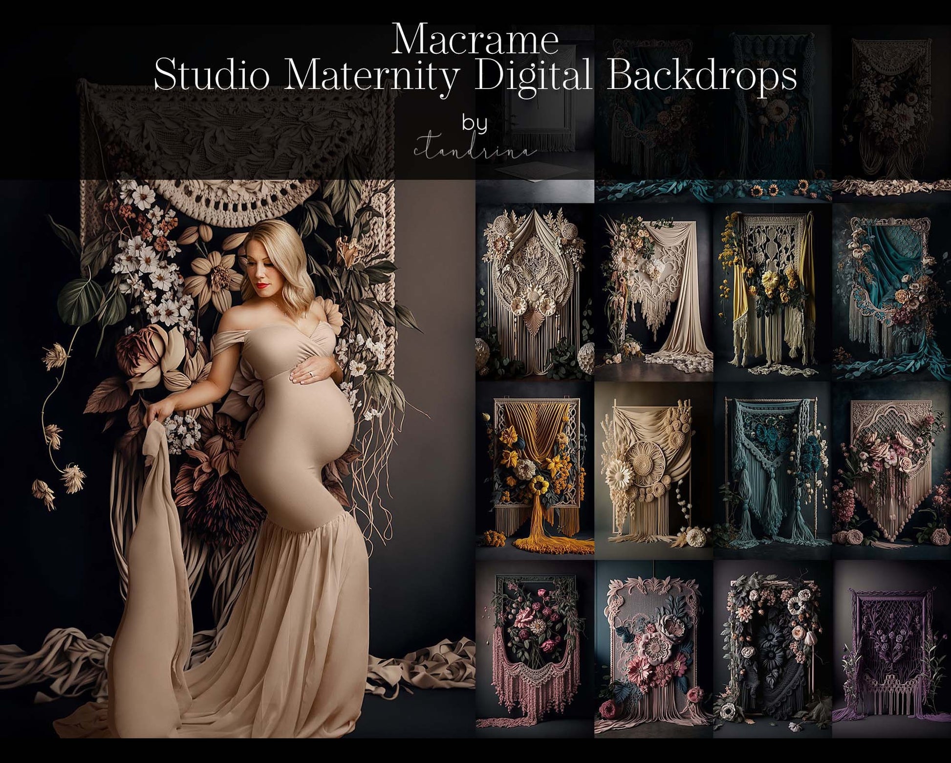 Macrame Digital Backdrops, Maternity Digital Backdrops, Digital Backdrop Overlays, Macrame Backdrops for Photoshop Composites