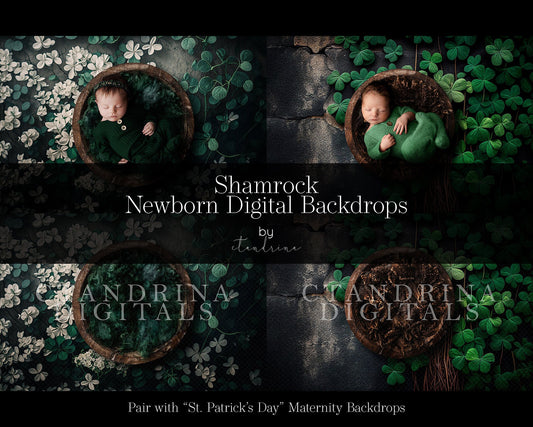 Shamrock Newborn Digital Backdrops, St. Patrick's Day Newborn Backdrop, Shamrock and Florals Newborn Digital Backdrops for Photoshop