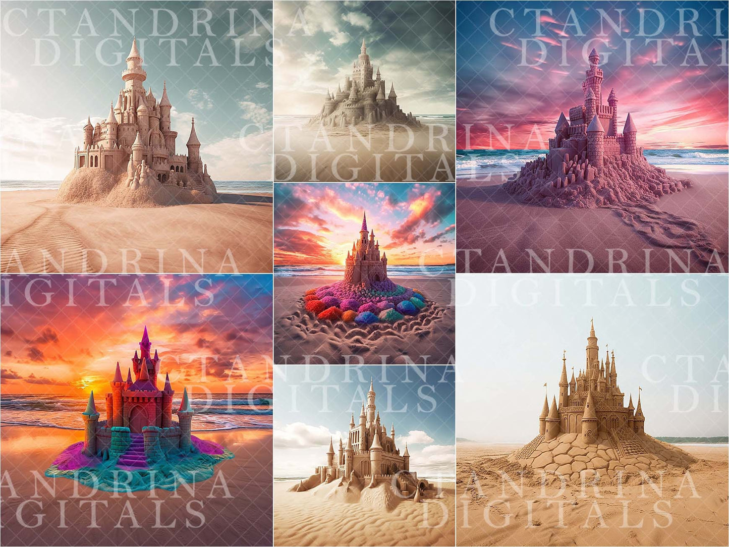 Magical Sand Castle Digital Backdrops, Sandcastle Digital Backdrops for Photoshop, Maternity Digital Backdrops, Cake Smash Backdrops, Sweeps