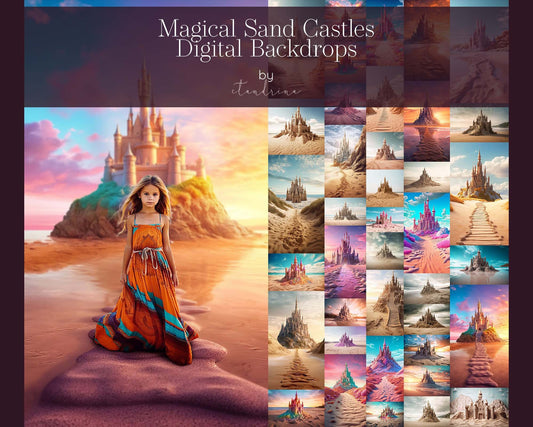 Magical Sand Castle Digital Backdrops, Sandcastle Digital Backdrops for Photoshop, Maternity Digital Backdrops, Cake Smash Backdrops, Sweeps