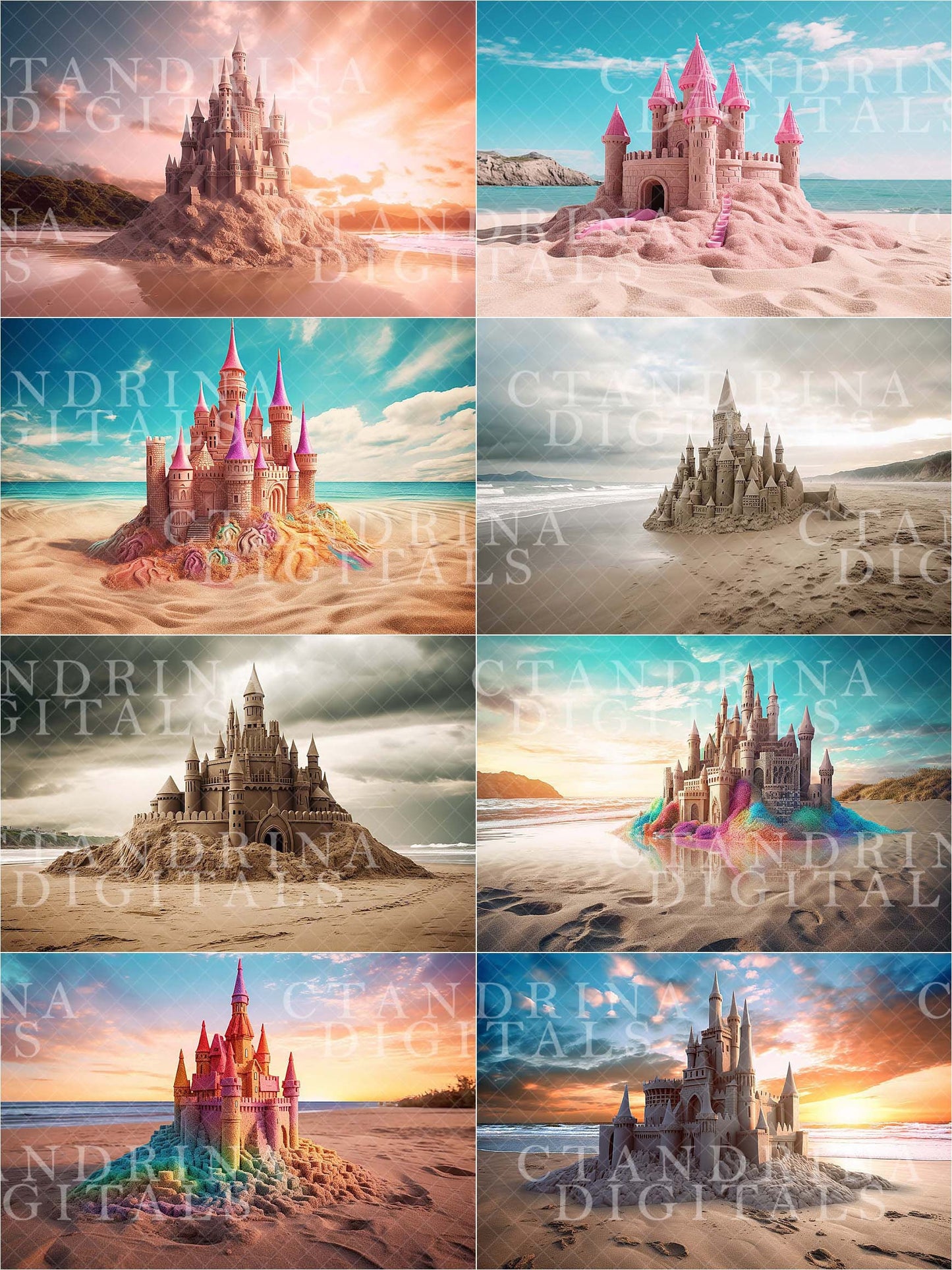 Magical Sand Castle Digital Backdrops, Sandcastle Digital Backdrops for Photoshop, Maternity Digital Backdrops, Cake Smash Backdrops, Sweeps