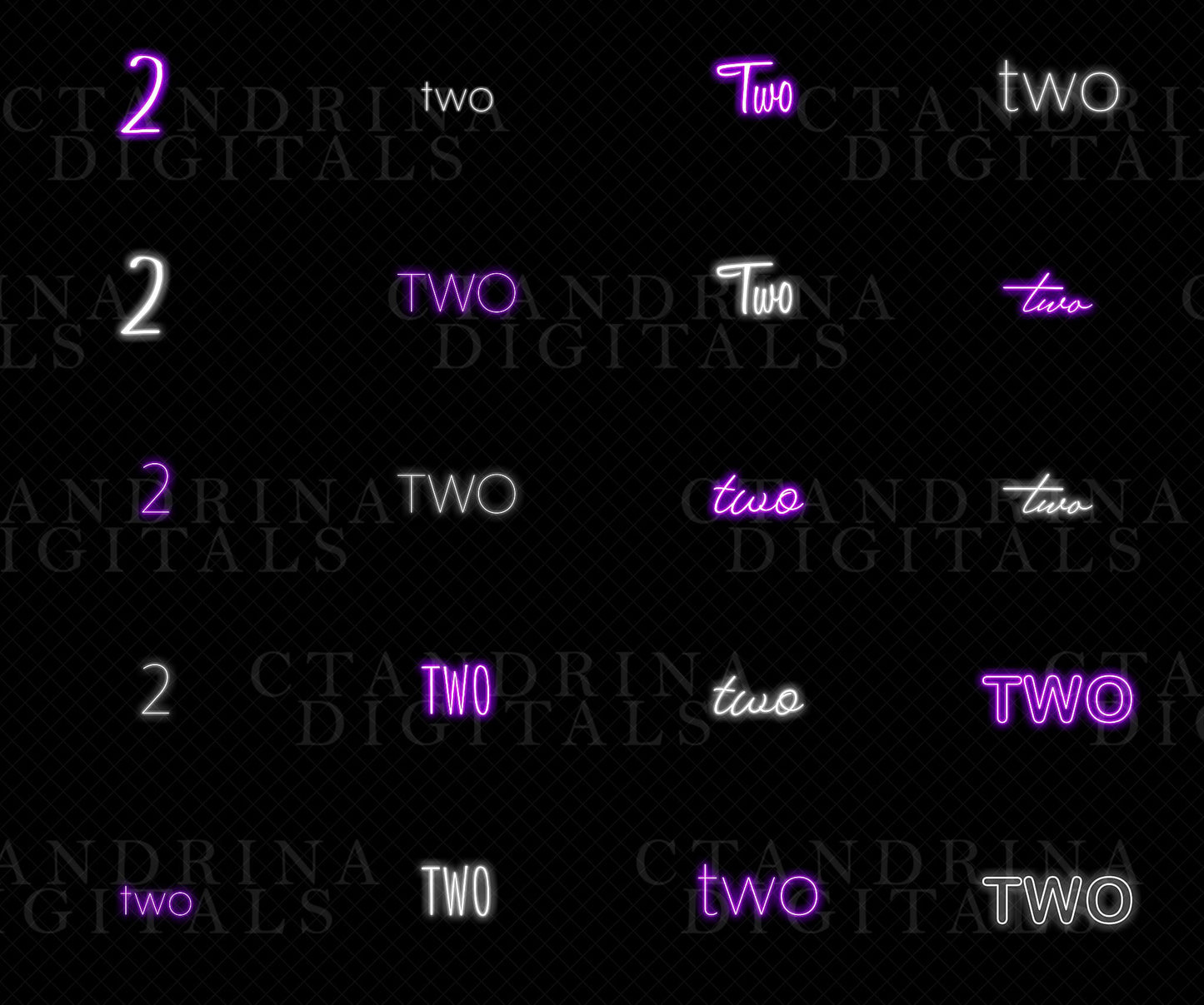 Neon "TWO" Sign Overlays Extension Pack, Neon Light Overlays for Photoshop, Neon Number Signs, Cake Smash Neon Sign Overlay for Composites