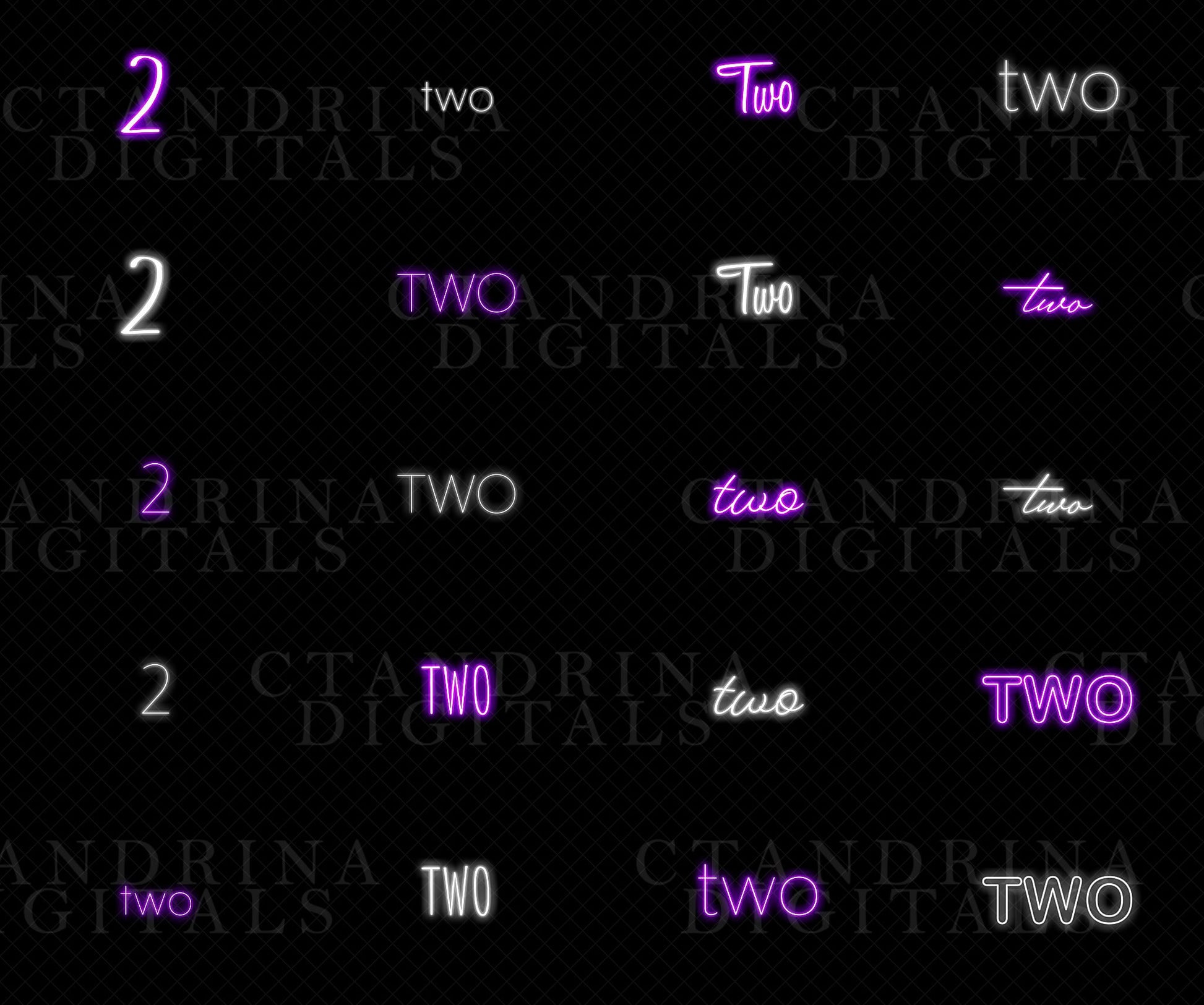 Neon "TWO" Sign Overlays Extension Pack, Neon Light Overlays for Photoshop, Neon Number Signs, Cake Smash Neon Sign Overlay for Composites