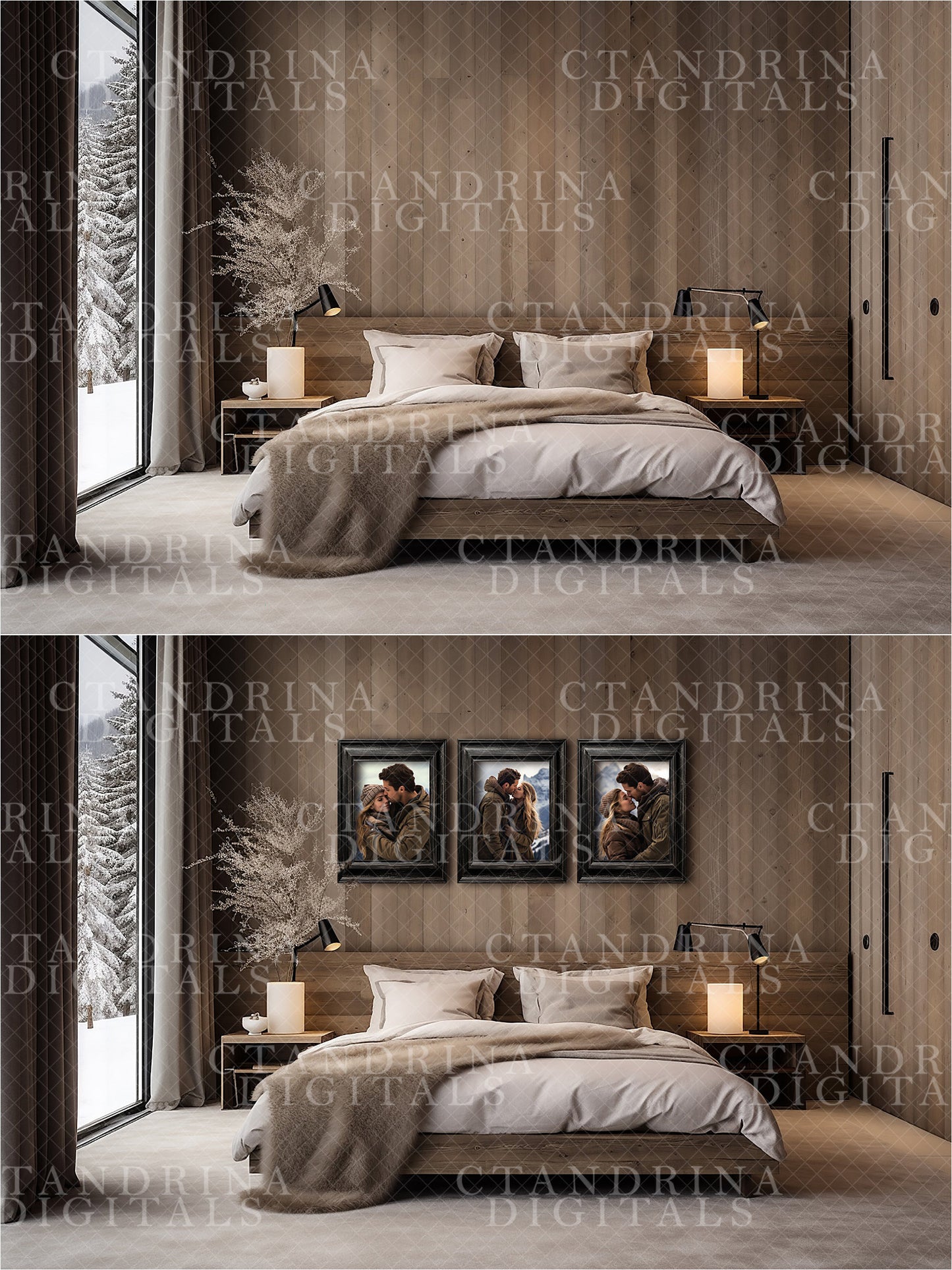 Wall Mock-Ups, Winter Chalet Room Mock-Ups, Photo Wall Mockups, Room Mock-Ups, IPS Photo Masks, Wall Frame Masks for Website and Blog