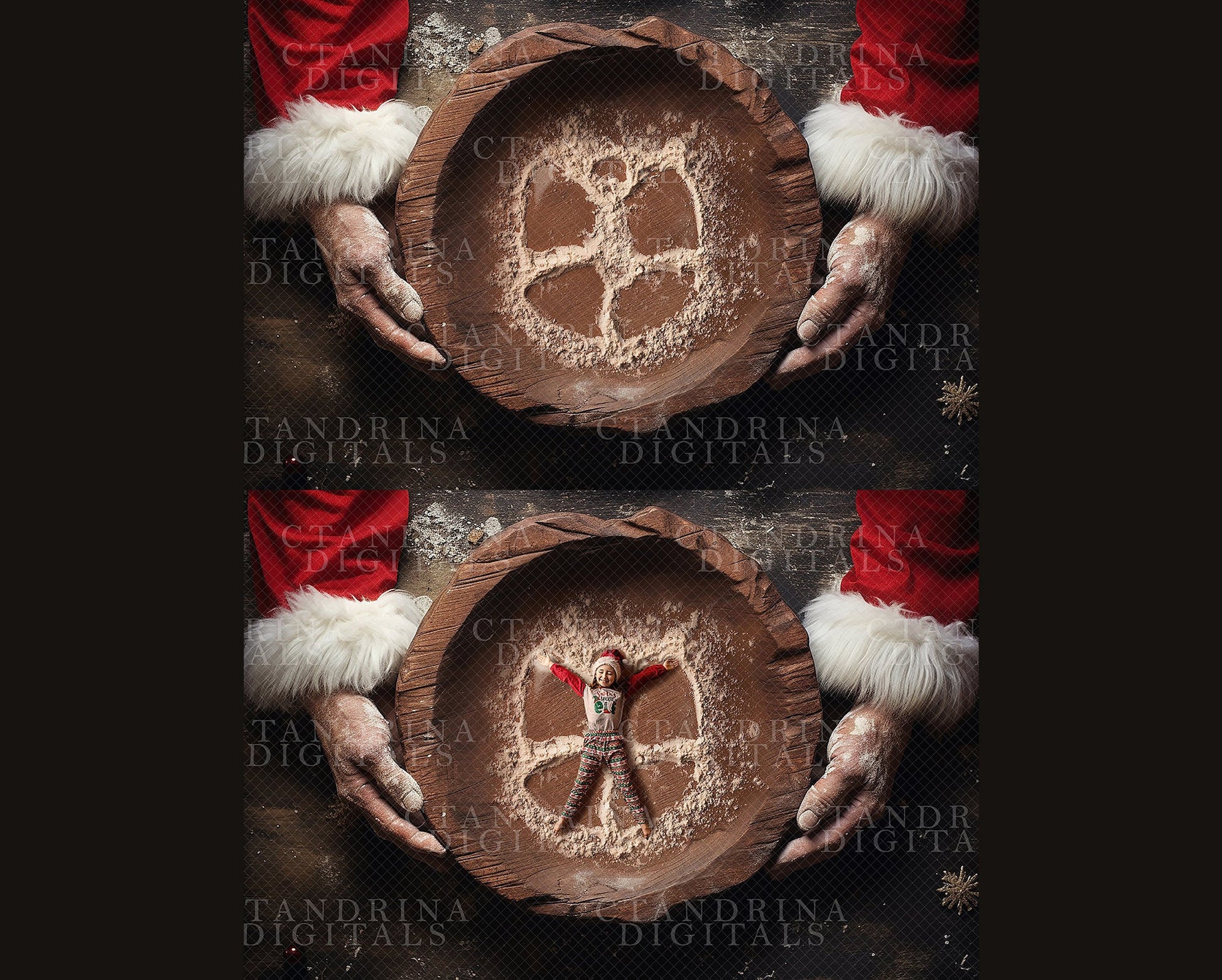 Santa Digital Backdrop, Christmas Digital Backdrop, Baking with Santa Digital Background, Flour Angel Baking Christmas Digital Backdrop