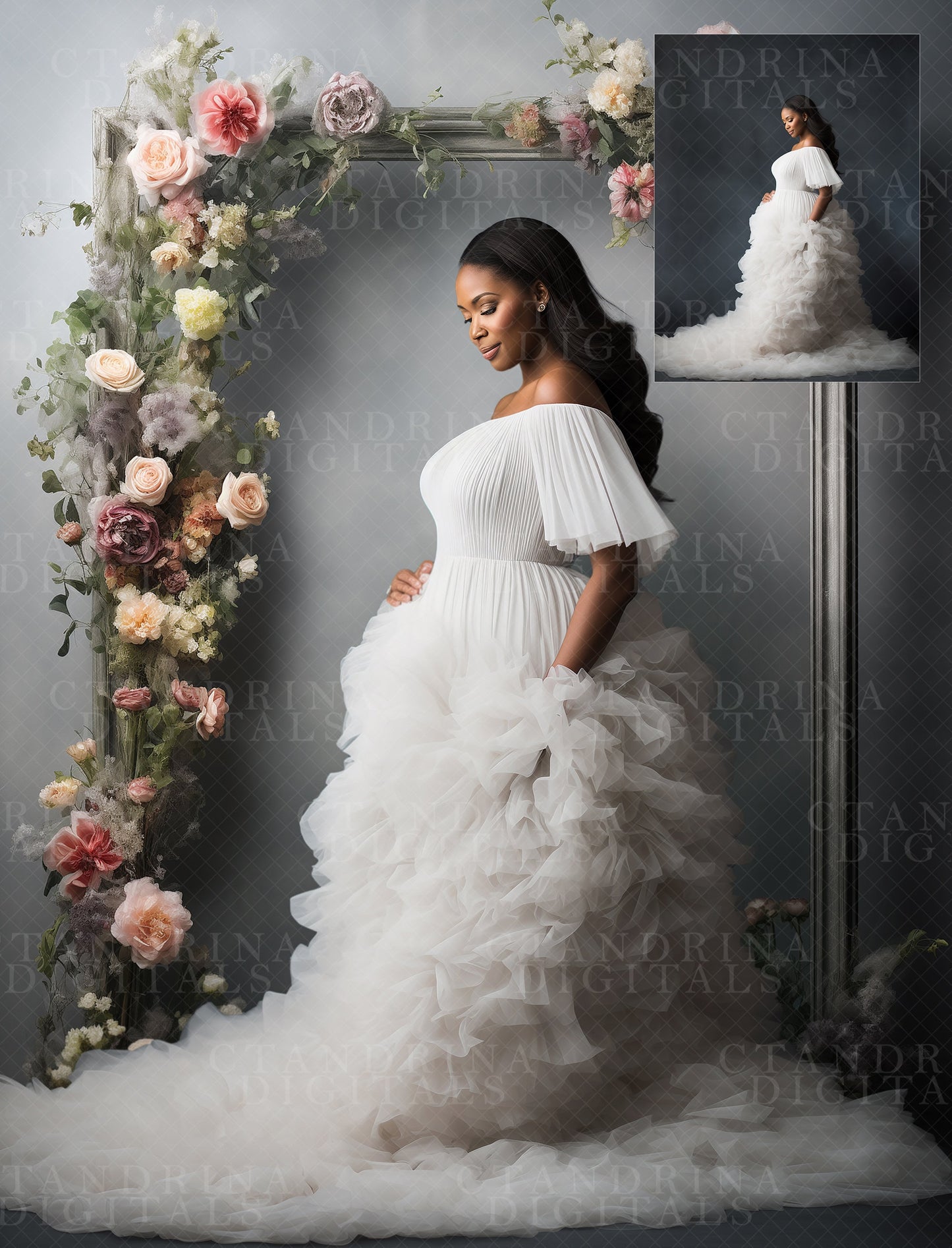 Floral Frame Digital Backdrops MEGA PACK, Framed Floral Maternity Digital Backdrops for Photoshop, Colorful and Neutral Floral Frames