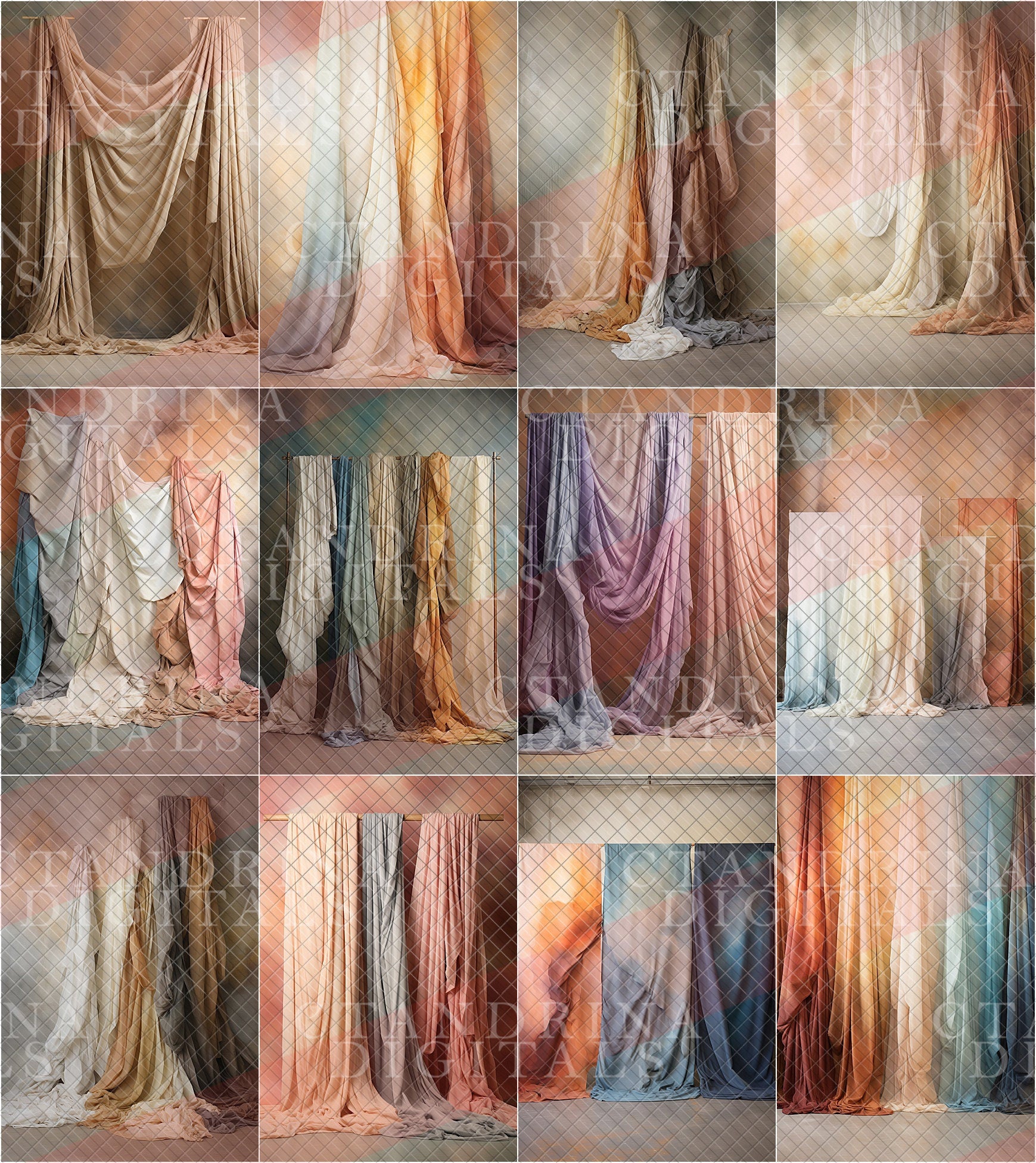 Draped Chiffon Digital Backdrops, Draped Fabric Digital Backgrounds, Maternity Digital Backdrops, Calm Color Hanging Fabric Backdrops, best maternity backdrops, best sellers, nest digital backdrops, fine art digital backdrops, studio digital backdrop