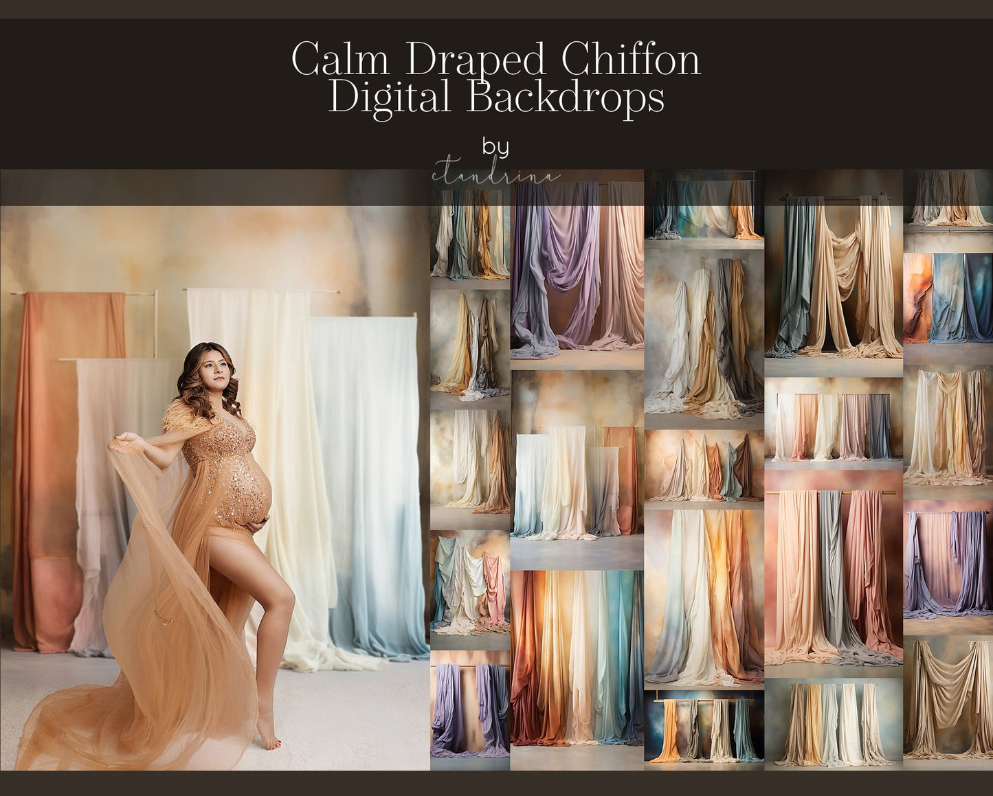 Draped Chiffon Digital Backdrops, Draped Fabric Digital Backgrounds, Maternity Digital Backdrops, Calm Color Hanging Fabric Backdrops, best maternity backdrops, best sellers, nest digital backdrops, fine art digital backdrops, studio digital backdrop