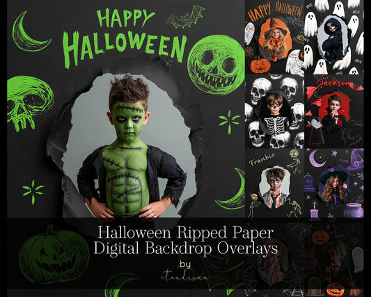 Halloween Ripped Paper Digital Backdrop Overlays