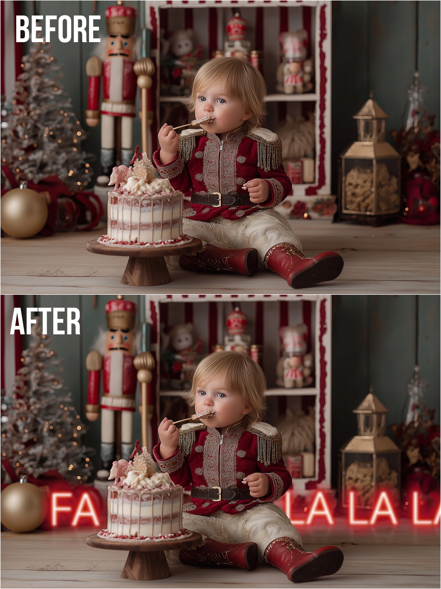 Neon Christmas Signs | Glowing Holiday Overlays for Photoshop (Digital Download)