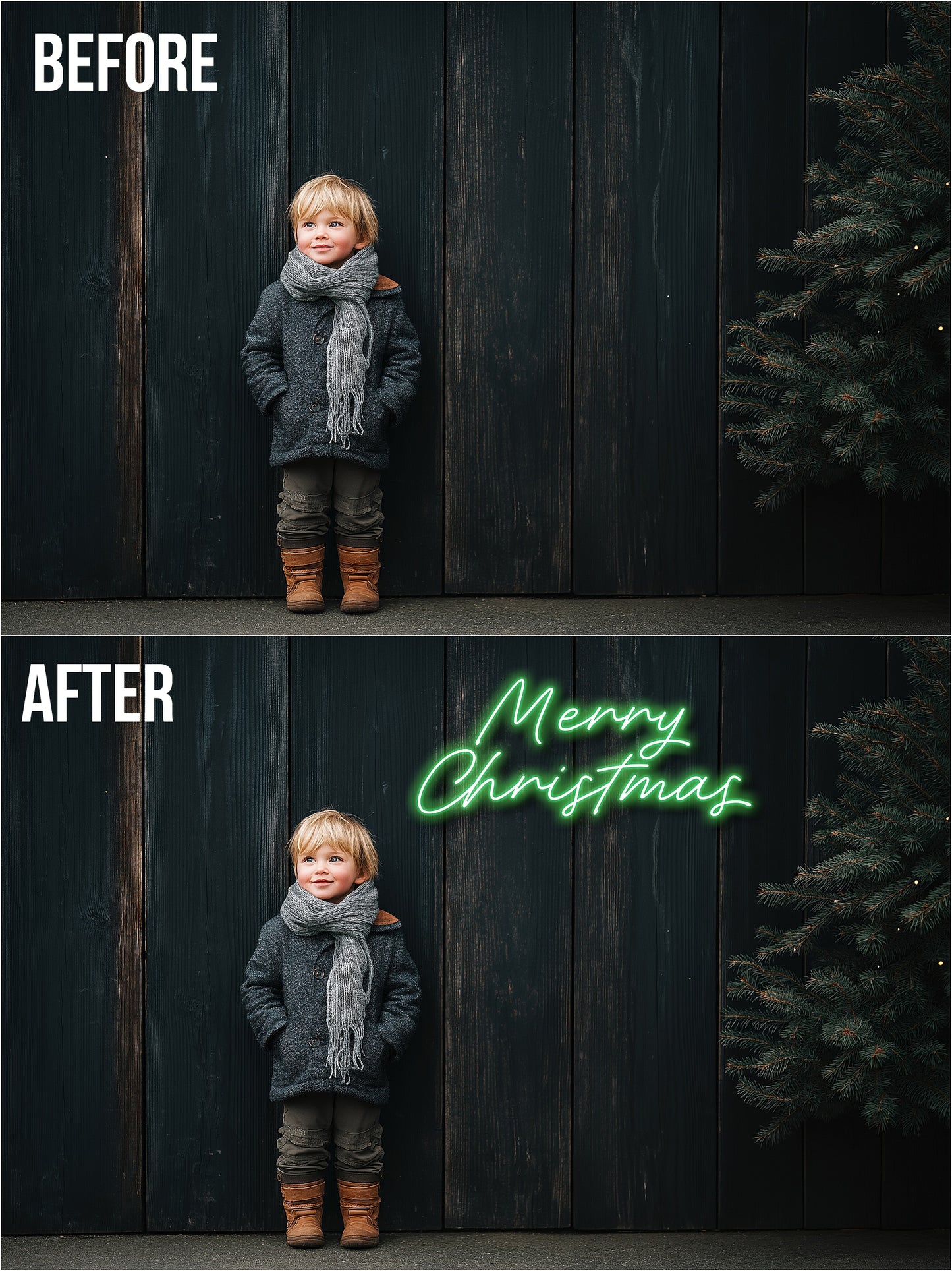 Neon Christmas Signs | Glowing Holiday Overlays for Photoshop (Digital Download)