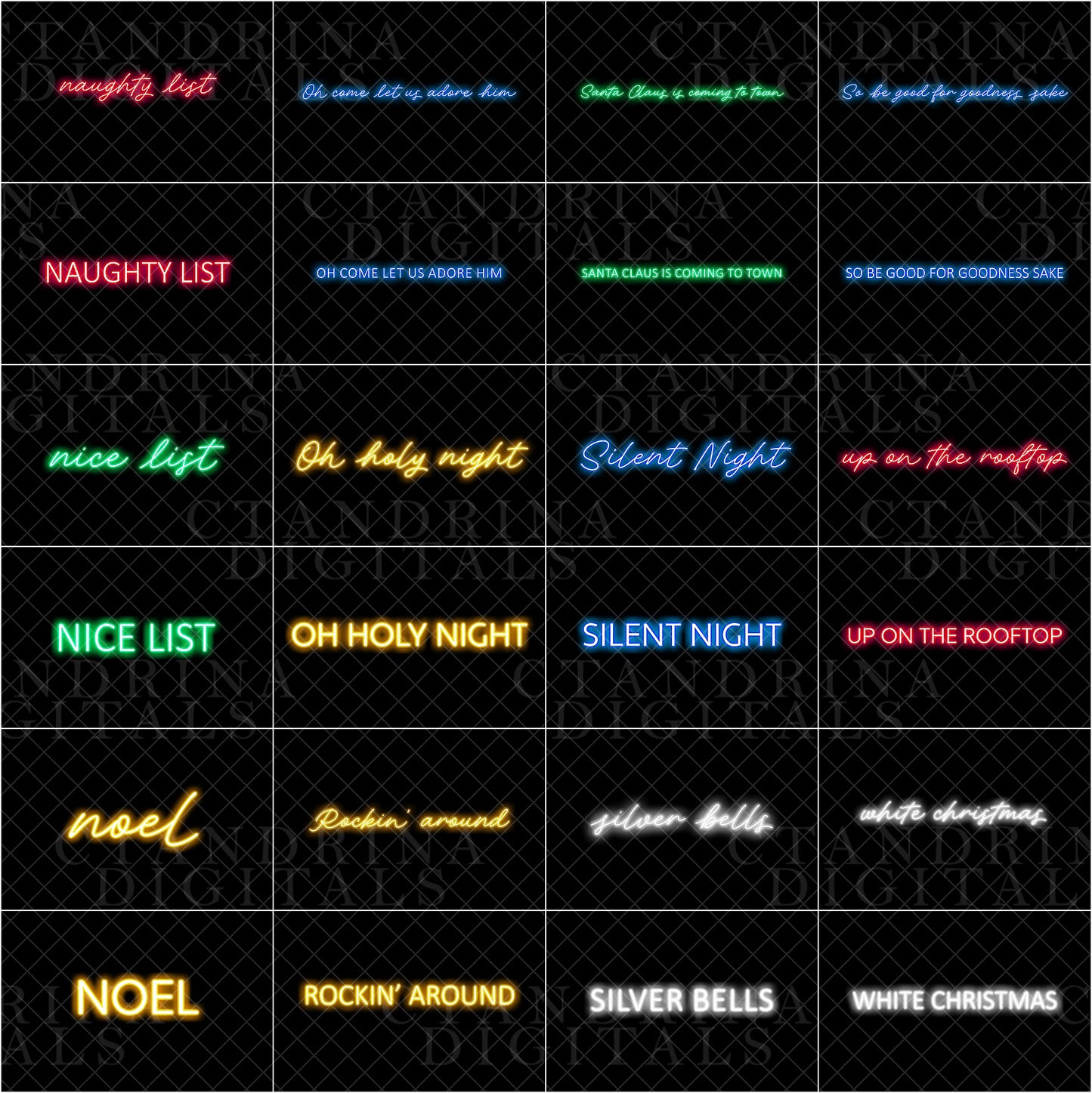 Neon Christmas Signs | Glowing Holiday Overlays for Photoshop (Digital Download)