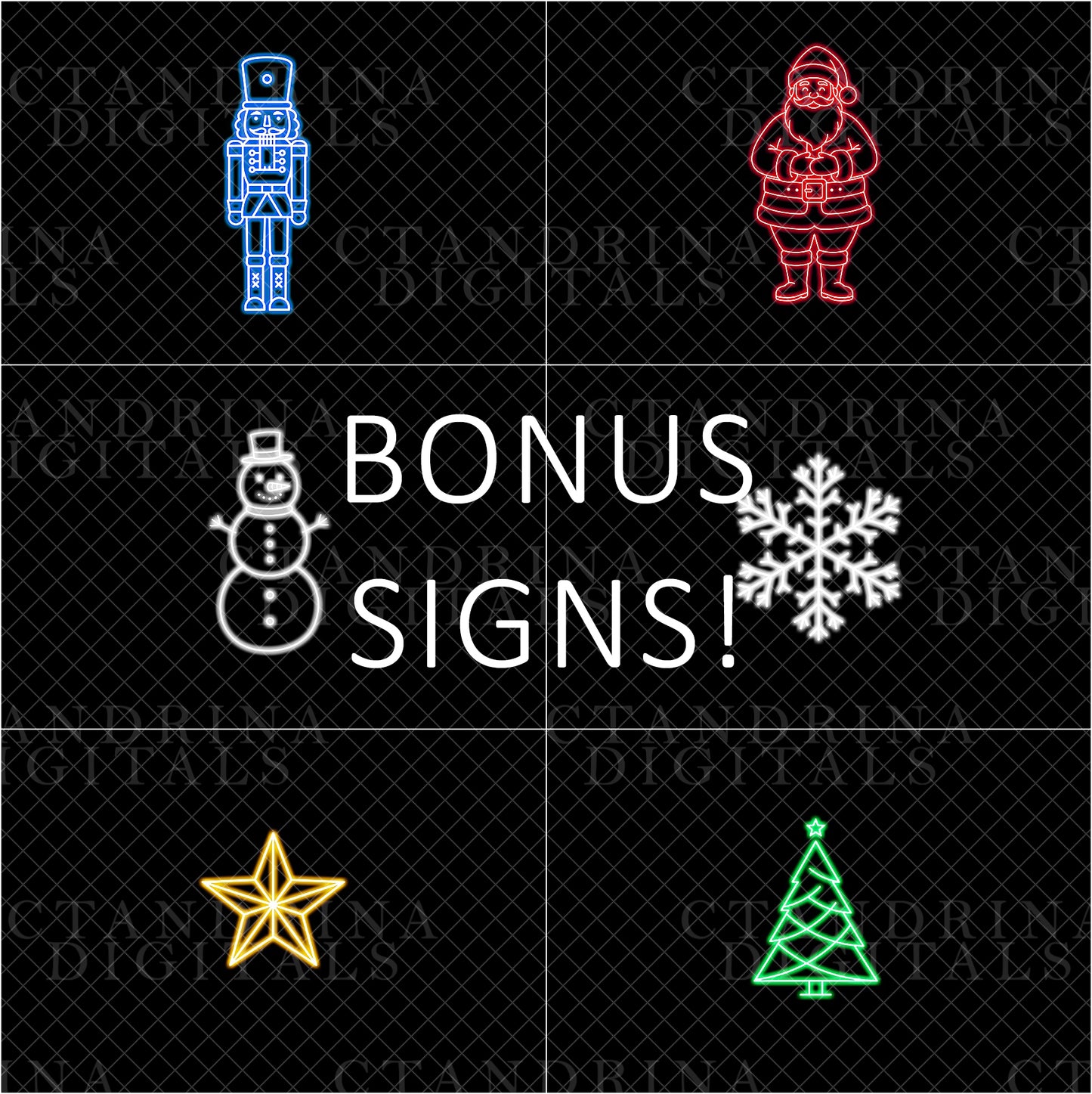 Neon Christmas Signs | Glowing Holiday Overlays for Photoshop (Digital Download)