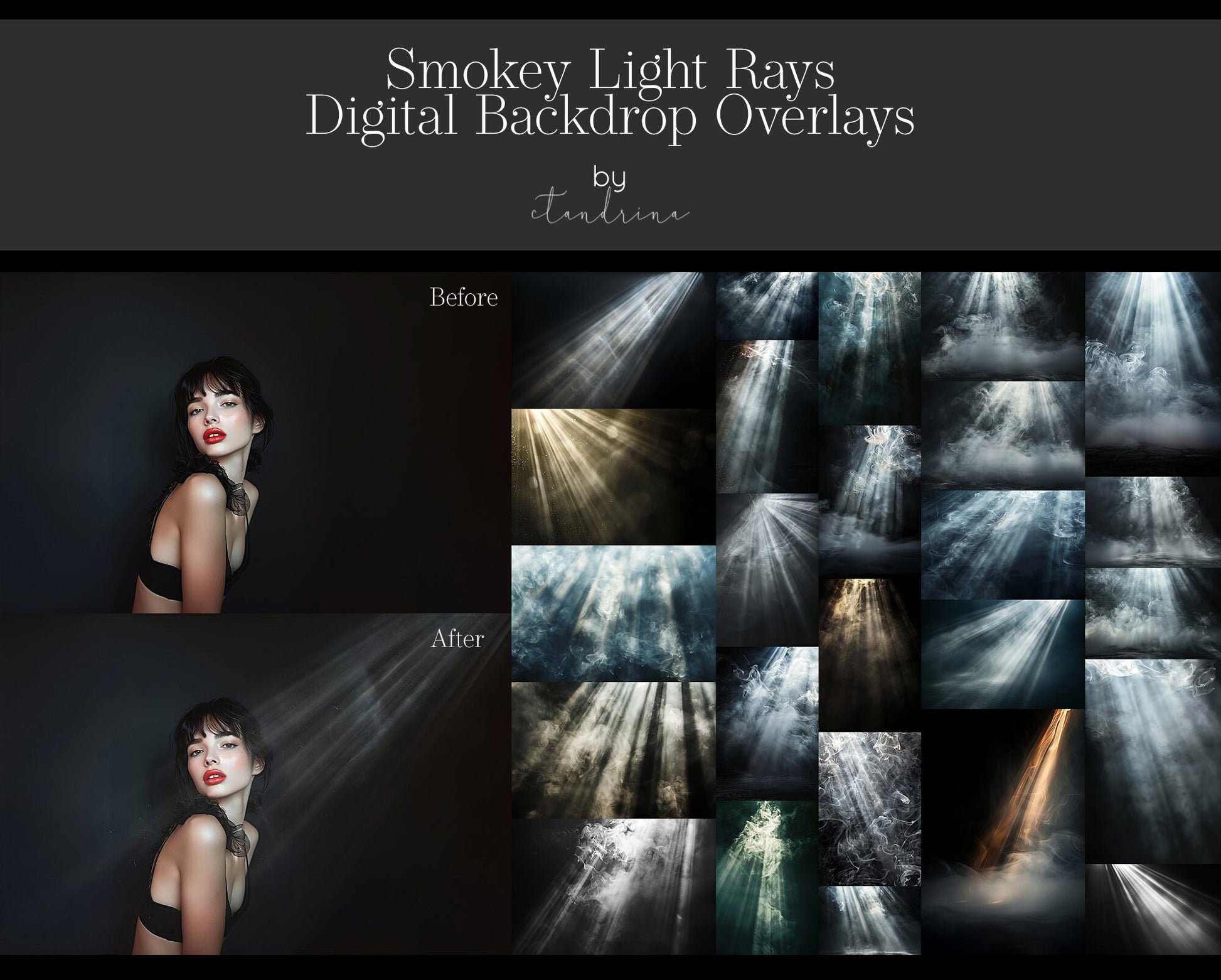 Smokey Light Ray Digital Backdrop Overlays, Smoke in the Light Overlay, Smokey Light Leak Overlays for Photoshop, Digital Background Overlay