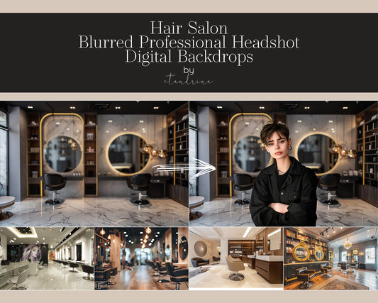 Hair Stylist Headshot Digital Backdrops, Blurred Professional Headshot Backgrounds for Photoshop, Hair Salon Soft Focus Backdrops