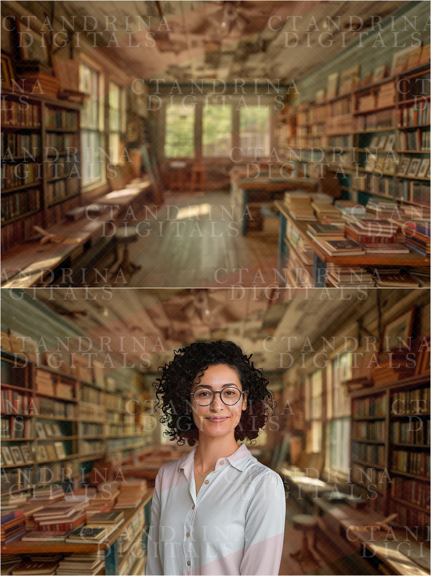 Public Library Headshot Digital Backdrops, Librarian Blurred Professional Headshot Backgrounds for Photoshop, Library Soft Focus Backdrops