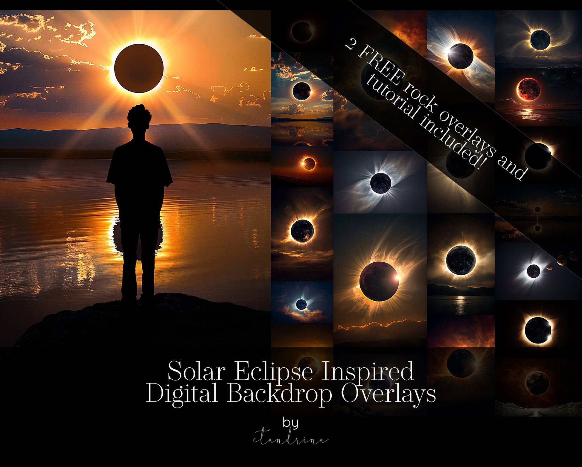 Solar Eclipse Inspired Digital Backdrops, 2 FREE Rock Overlays, Solar Eclipse Digital Backdrops and Tutorial for Photoshop Composites