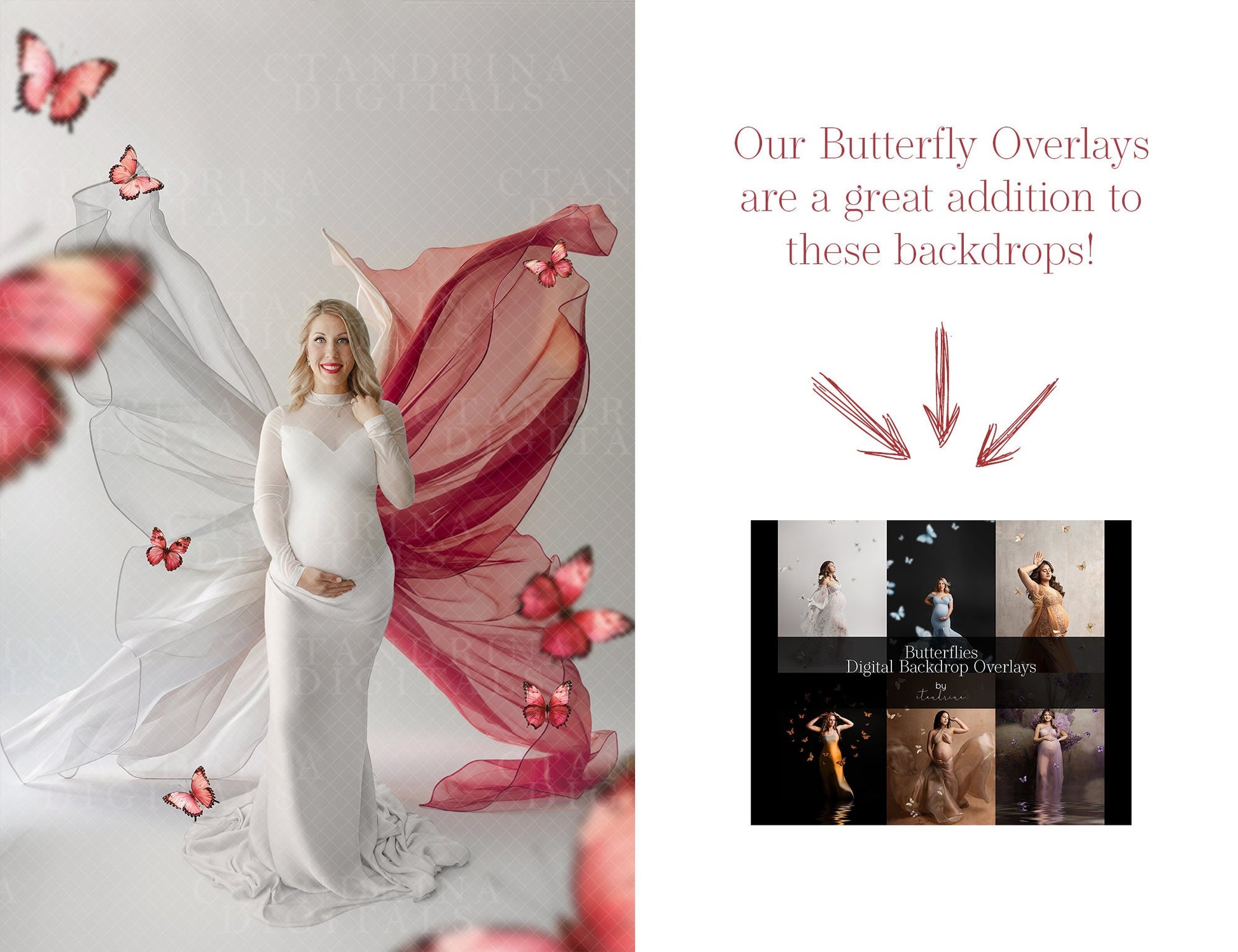 Butterfly Fabric Toss Digital Backdrops, Studio Maternity Digital Backdrops, Flowing Fabric Butterfly Wing Digital Backgrounds for Photoshop