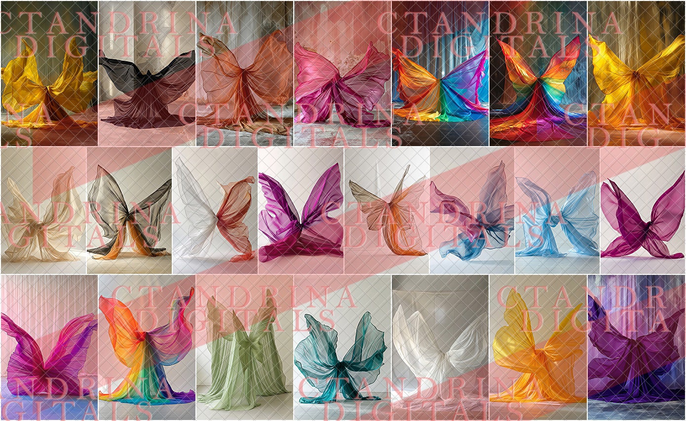 Butterfly Fabric Toss Digital Backdrops, Studio Maternity Digital Backdrops, Flowing Fabric Butterfly Wing Digital Backgrounds for Photoshop