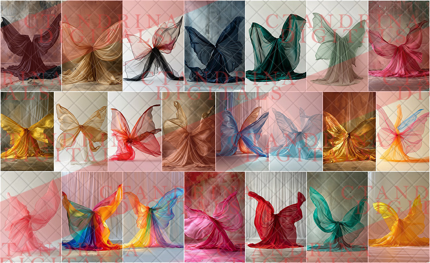 Butterfly Fabric Toss Digital Backdrops, Studio Maternity Digital Backdrops, Flowing Fabric Butterfly Wing Digital Backgrounds for Photoshop