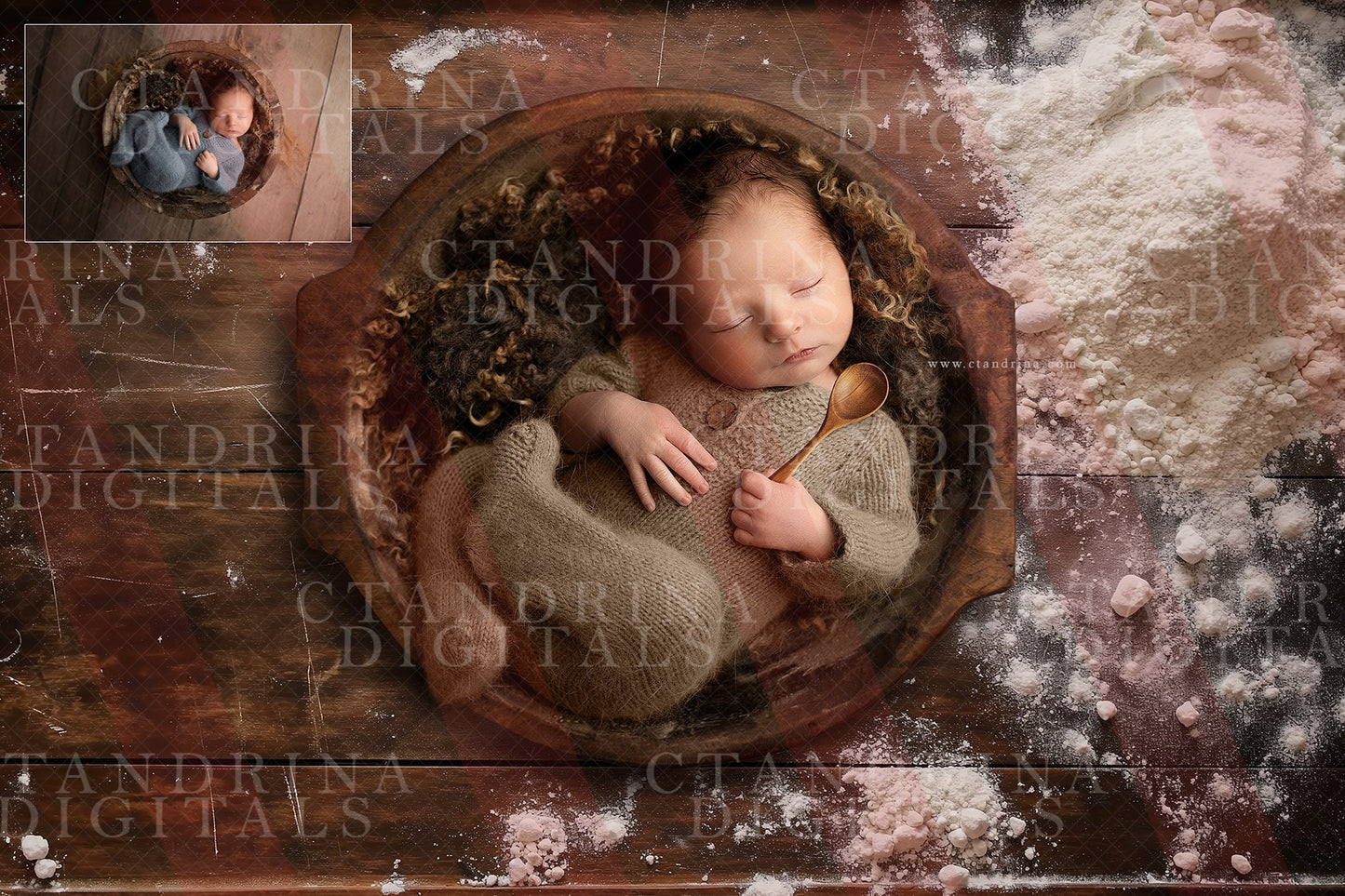 Baking Newborn Digital Backdrop with Spoon and Rolling Pin Overlays, Newborn Digital Backdrops for Photoshop, Flour Counter Baby Backdrop