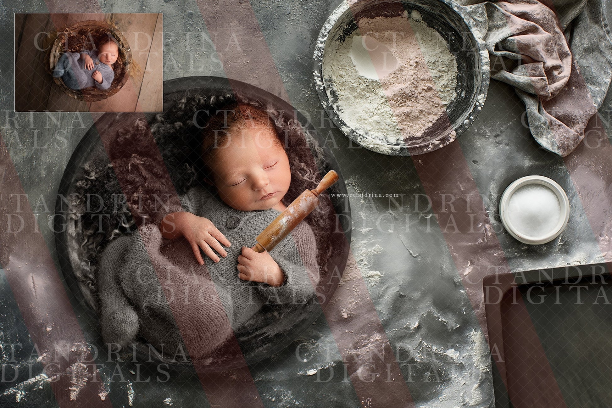 Baking Newborn Digital Backdrop with Spoon and Rolling Pin Overlays, Newborn Digital Backdrops for Photoshop, Flour Counter Baby Backdrop