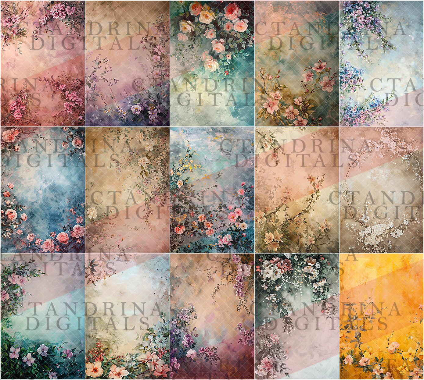 Painted Floral Digital Backdrop Overlays, Painted Flower Textures, Maternity Digital Backdrop Overlays for Photoshop, Spring Floral Textures