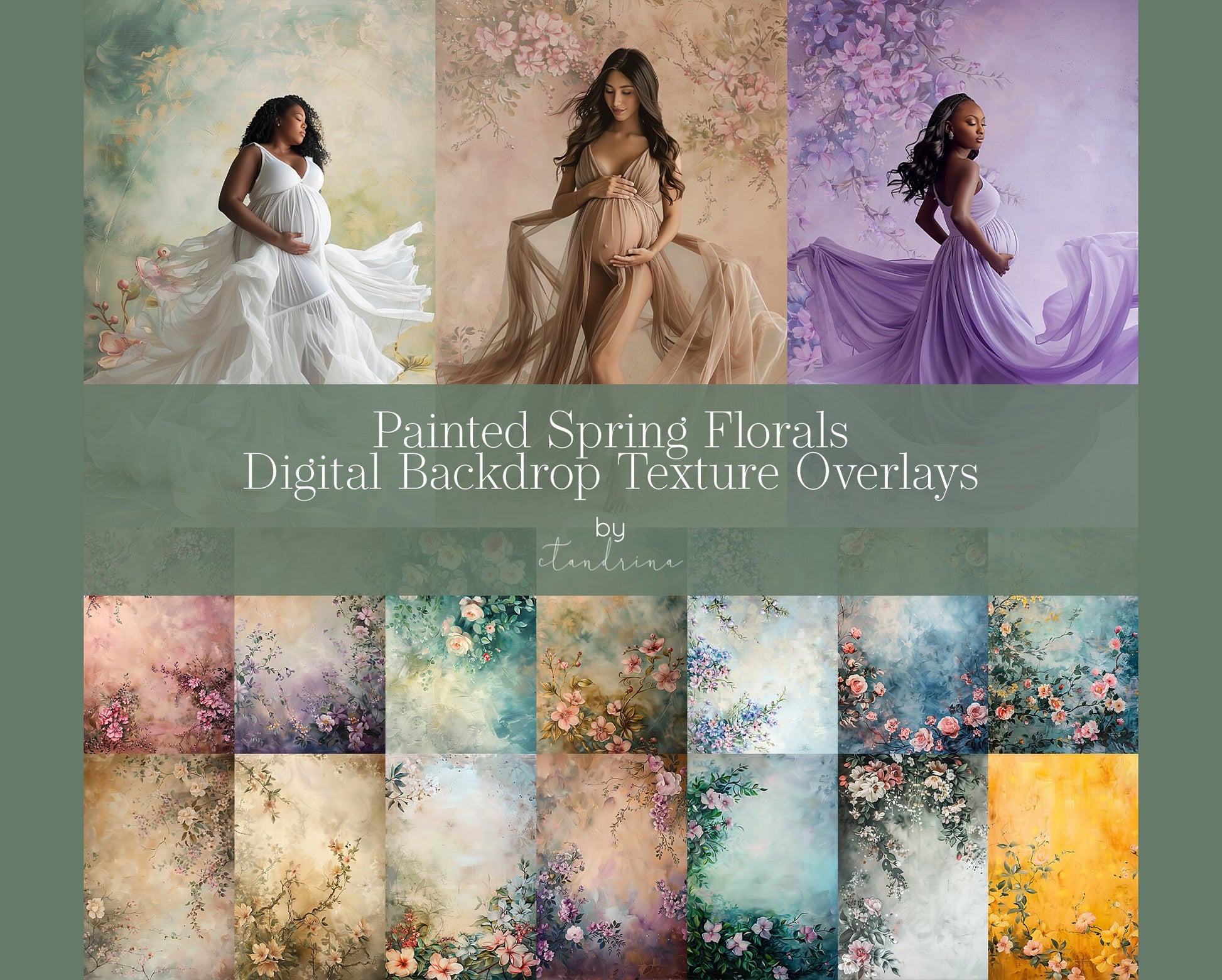 Painted Floral Digital Backdrop Overlays, Painted Flower Textures, Maternity Digital Backdrop Overlays for Photoshop, Spring Floral Textures