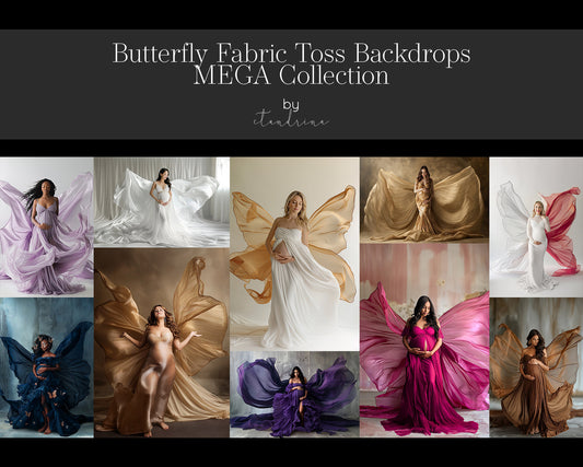 Butterfly Fabric Toss Digital Backdrops, Studio Maternity Digital Backdrops, Flowing Fabric Butterfly Wing Digital Backgrounds for Photoshop