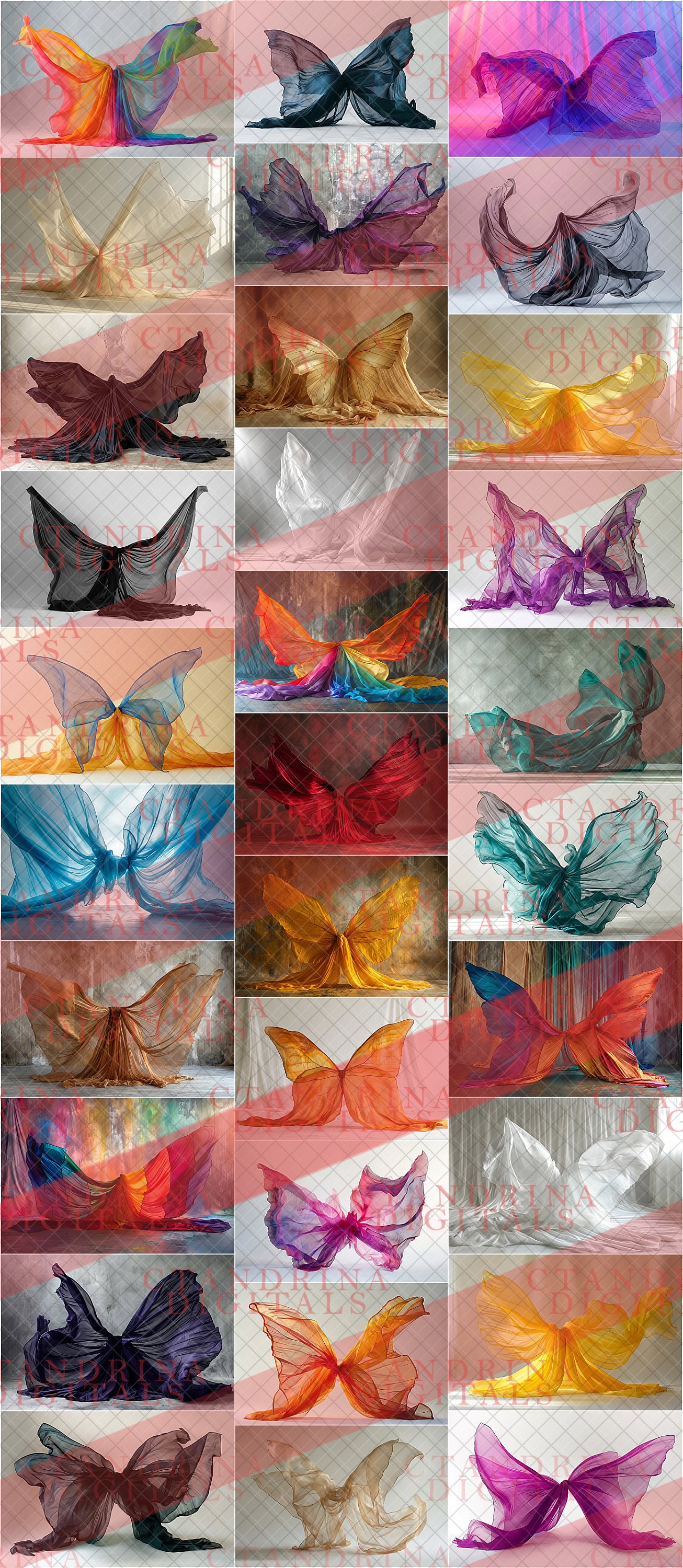 Butterfly Fabric Toss Digital Backdrops, Studio Maternity Digital Backdrops, Flowing Fabric Butterfly Wing Digital Backgrounds for Photoshop