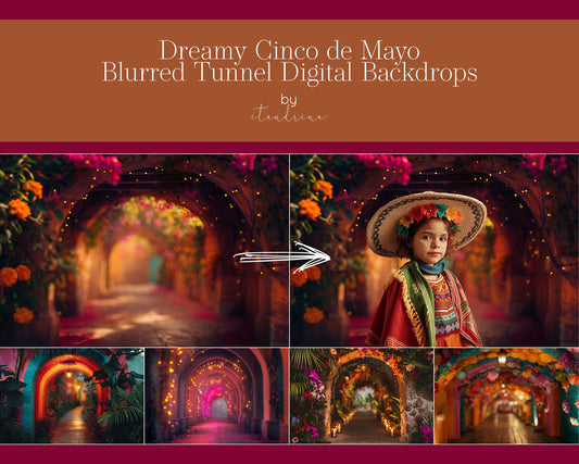 Cinco de Mayo Blurred Digital Backdrops, Dreamy Cinco de Mayo Inspired Celebration Digital Backgrounds for Photoshop, Fun Digital Backdrops