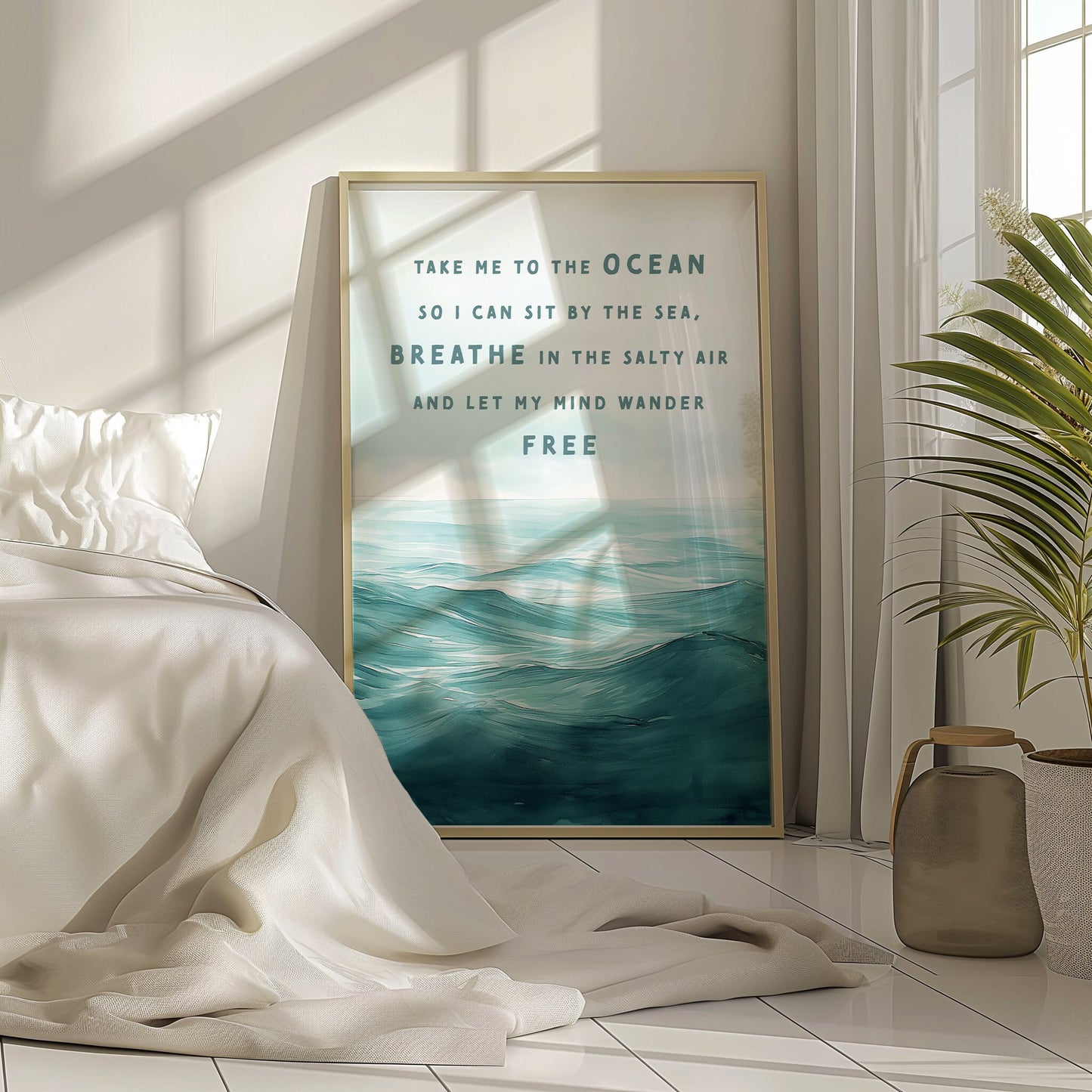 Take Me to the Ocean Quote PRINTABLE, Beach Quote Downloadable Wall Art, Ocean Waves Printable Wall Decor, Beach House Digital Wall Art