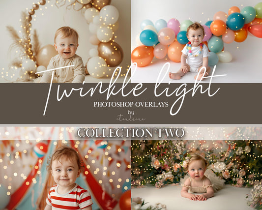 Twinkle Light Overlays COLLECTION 2, Cake Smash Background Lights, Real Twinkle Light Bokeh, Digital Fairy Lights for Milestone Sessions