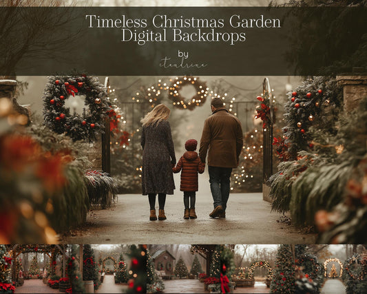 Timeless Christmas Garden Digital Backdrops, Outdoor Christmas Mini Session Digital Backdrops, Digital Backdrops for Portrait Photography