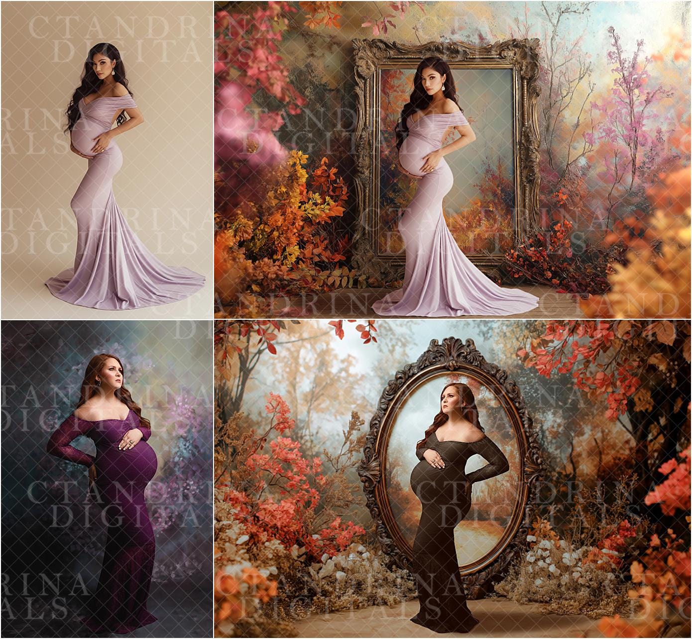 Fall Foliage Frame Digital Backdrops, Fine Art Autumn Floral Digital Backdrops, Maternity Digital Backdrops for Portrait Photography