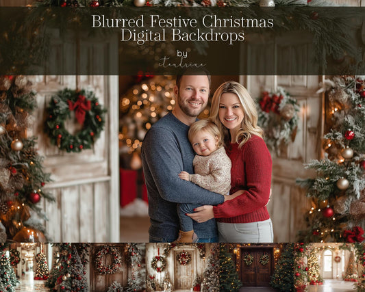 Blurred Festive Christmas Digital Backdrops, Indoor Christmas Mini Session Digital Backdrops, Digital Backdrops for Portrait Photography