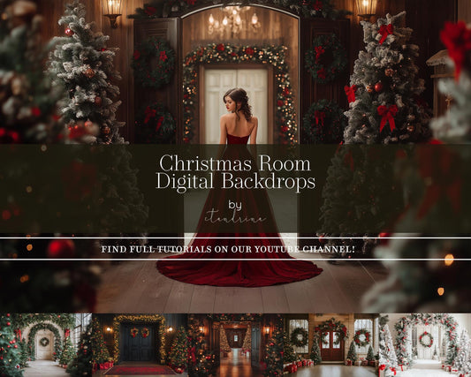 Christmas Room Digital Backdrops, 2024 Fine Art Holiday Digital Backdrops, Christmas Digital Backdrops for Portrait Photography, Arches