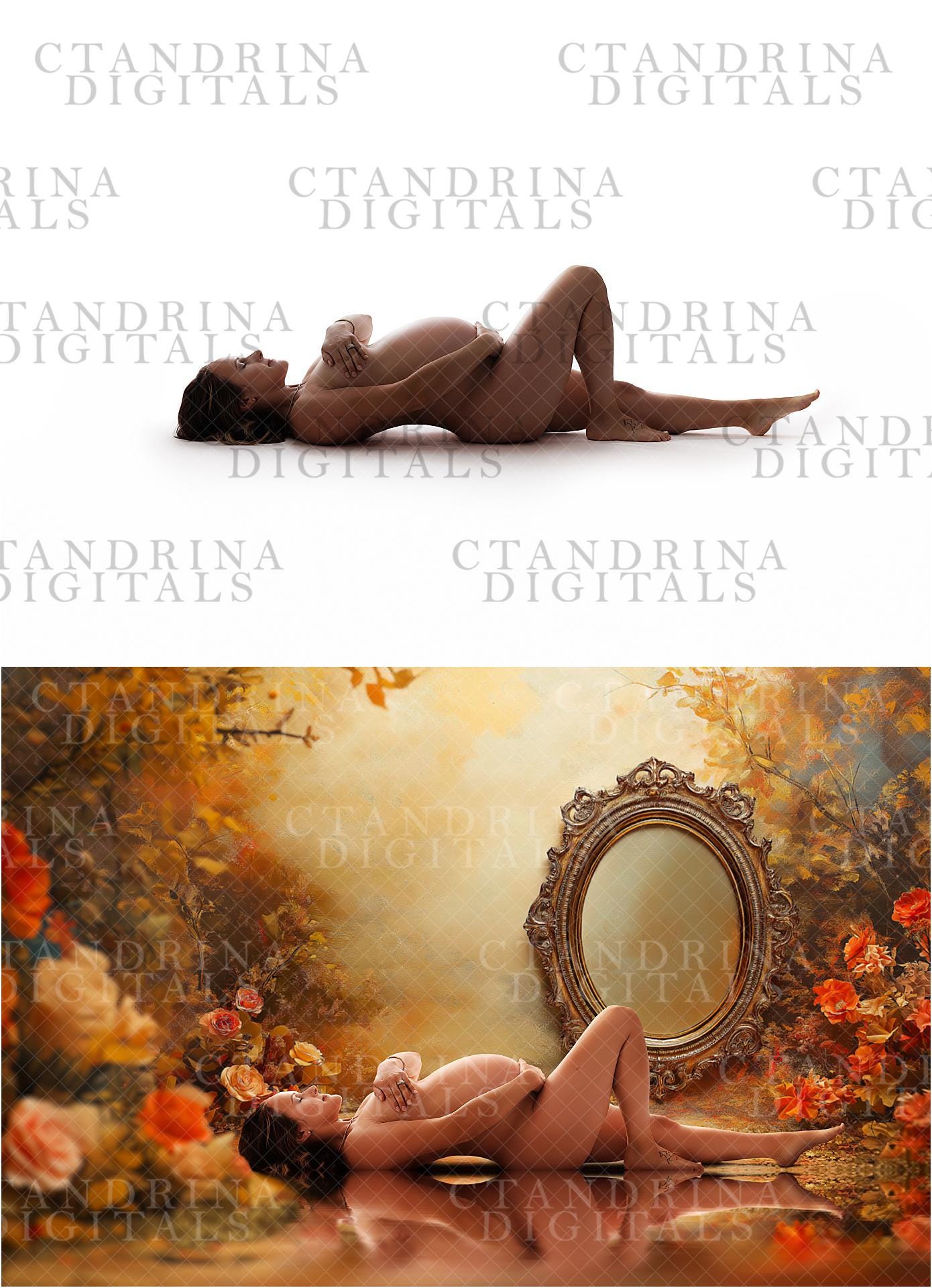 Fall Foliage Frame Digital Backdrops, Fine Art Autumn Floral Digital Backdrops, Maternity Digital Backdrops for Portrait Photography