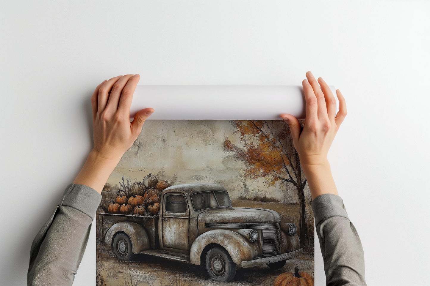 Vintage Truck and Pumpkins PRINTABLE, Digital Download Fall Print, Rustic Fall Truck Digital Painting, Farmhouse Wall Decor, Autumn Wall Art