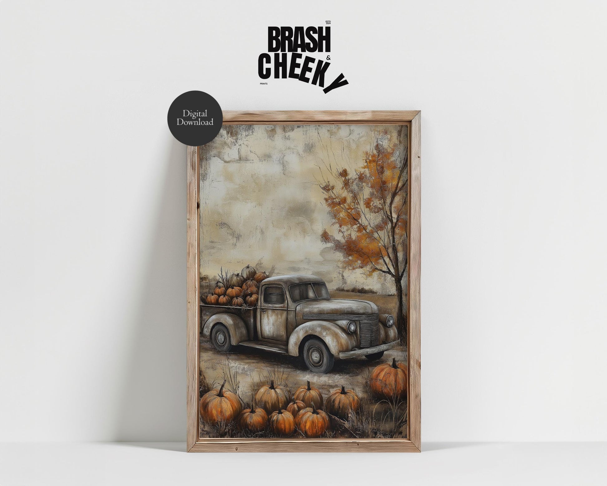 Vintage Truck and Pumpkins PRINTABLE, Digital Download Fall Print, Rustic Fall Truck Digital Painting, Farmhouse Wall Decor, Autumn Wall Art