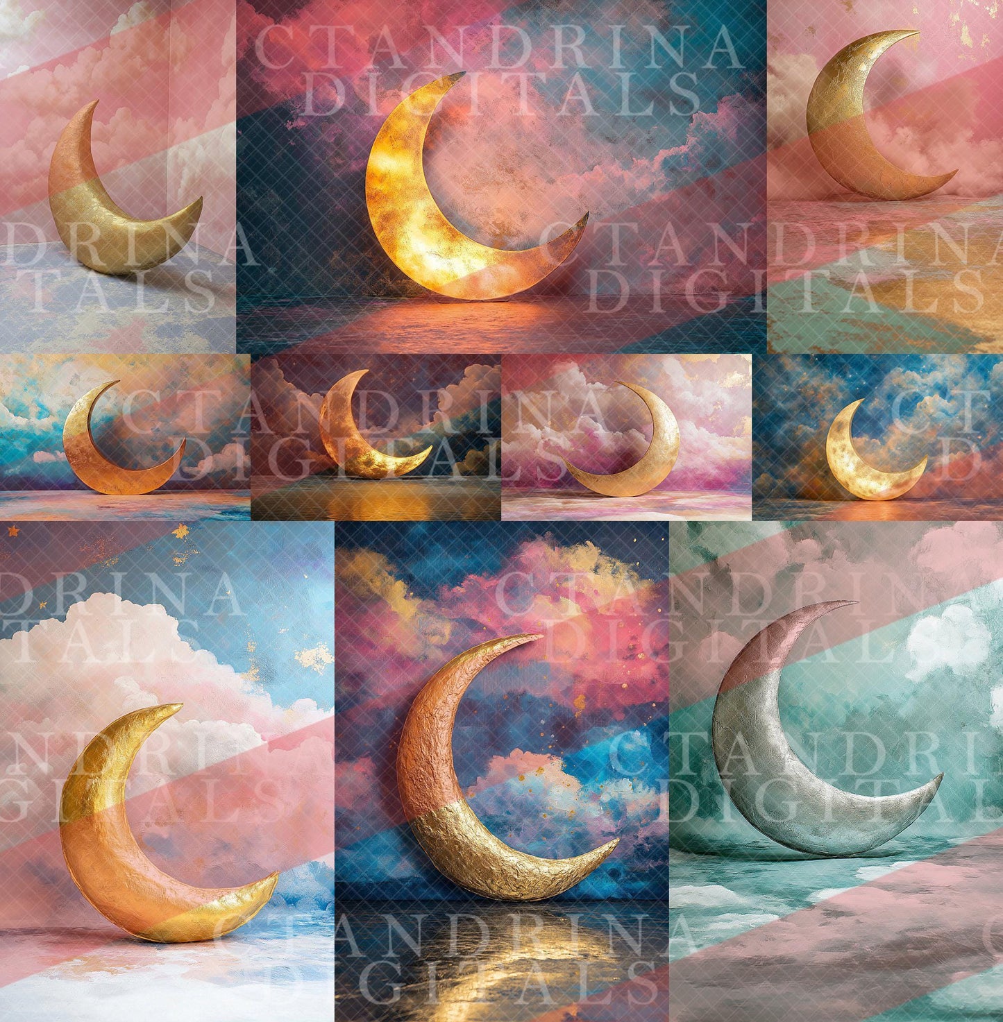 Studio Moon Digital Backdrops, Maternity Digital Backdrops, Moon Prop Digital Backgrounds, Dreamy Studio Sky Backdrops for Photoshop