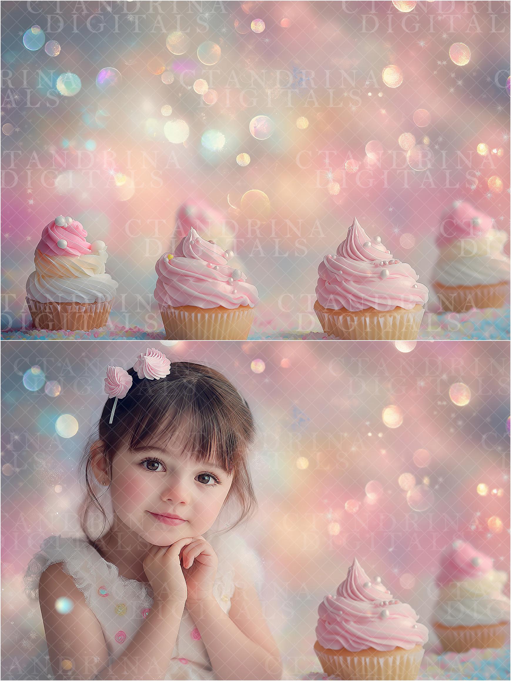 Dreamy Cupcake Digital Backdrops, Frosted Cupcake Backgrounds, Girly Digital Backdrops for Photoshop Composites, Blogs & More - 4 Pack