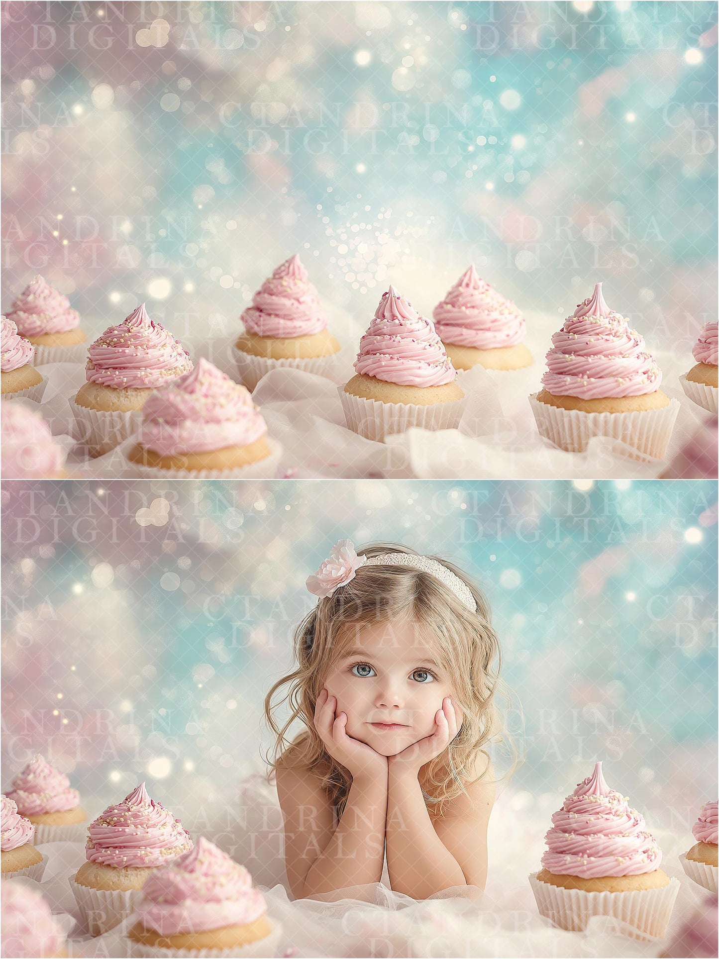 Dreamy Cupcake Digital Backdrops, Frosted Cupcake Backgrounds, Girly Digital Backdrops for Photoshop Composites, Blogs & More - 4 Pack