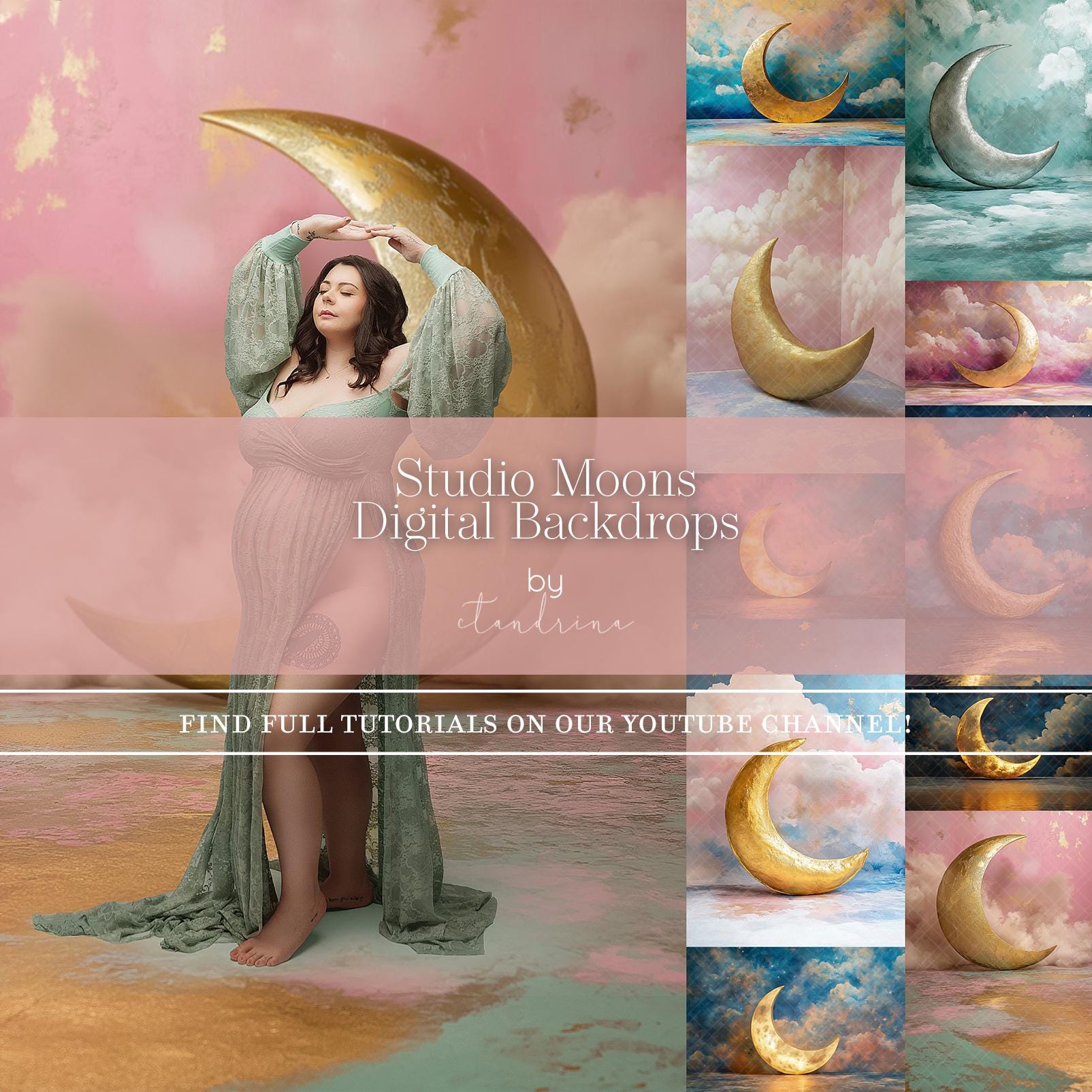 Studio Moon Digital Backdrops, Maternity Digital Backdrops, Moon Prop Digital Backgrounds, Dreamy Studio Sky Backdrops for Photoshop