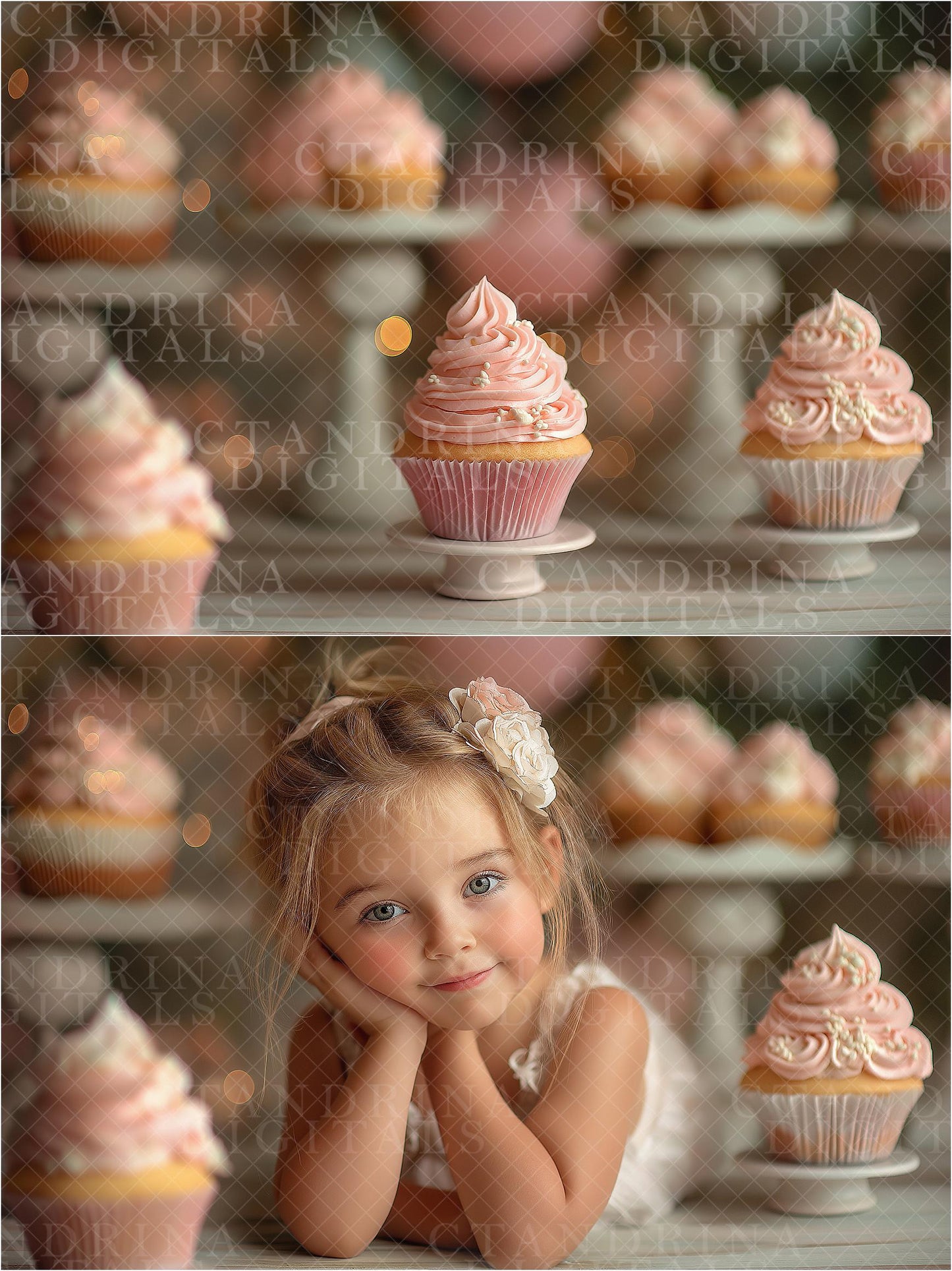 Dreamy Cupcake Digital Backdrops, Frosted Cupcake Backgrounds, Girly Digital Backdrops for Photoshop Composites, Blogs & More - 4 Pack