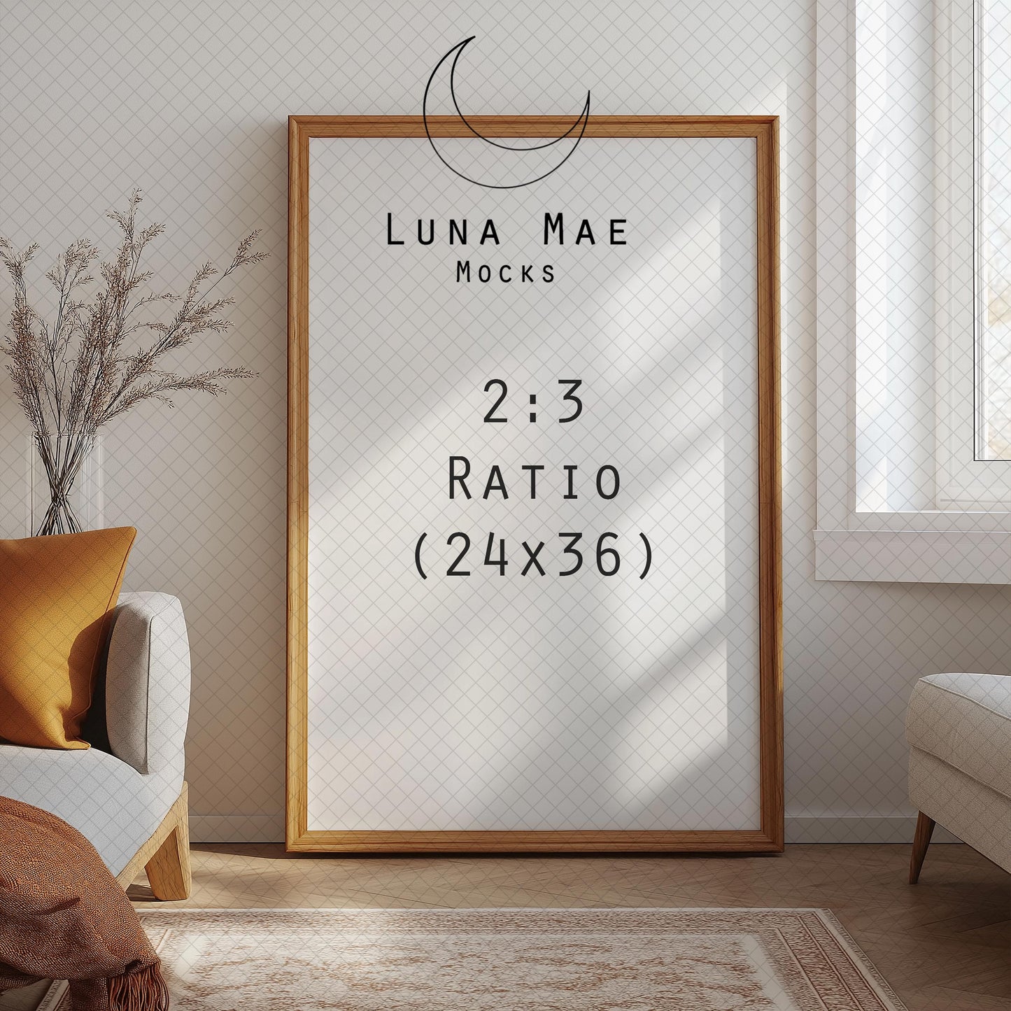 Vertical Frame Mockup, Bedroom Wall Art Mockup PSD & JPG, Interior Wooden Frame Mockup, Minimal Style Digital Print and Poster Shop Mockup